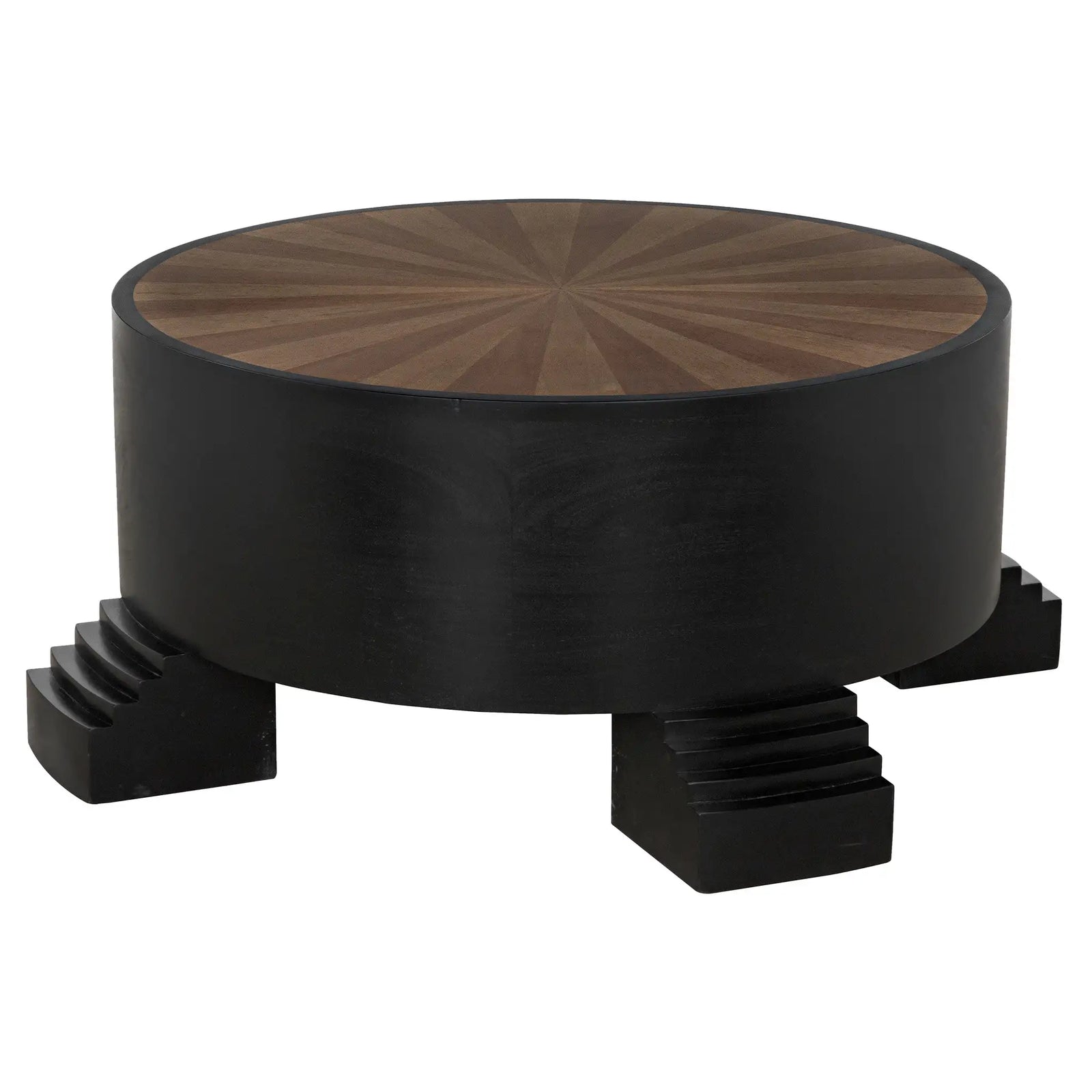 Tambour Coffee Table, Hand Rubbed Black with Veneer Top