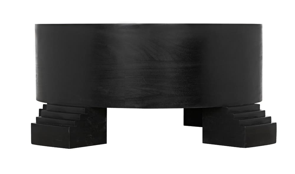 Tambour Coffee Table, Hand Rubbed Black with Veneer Top