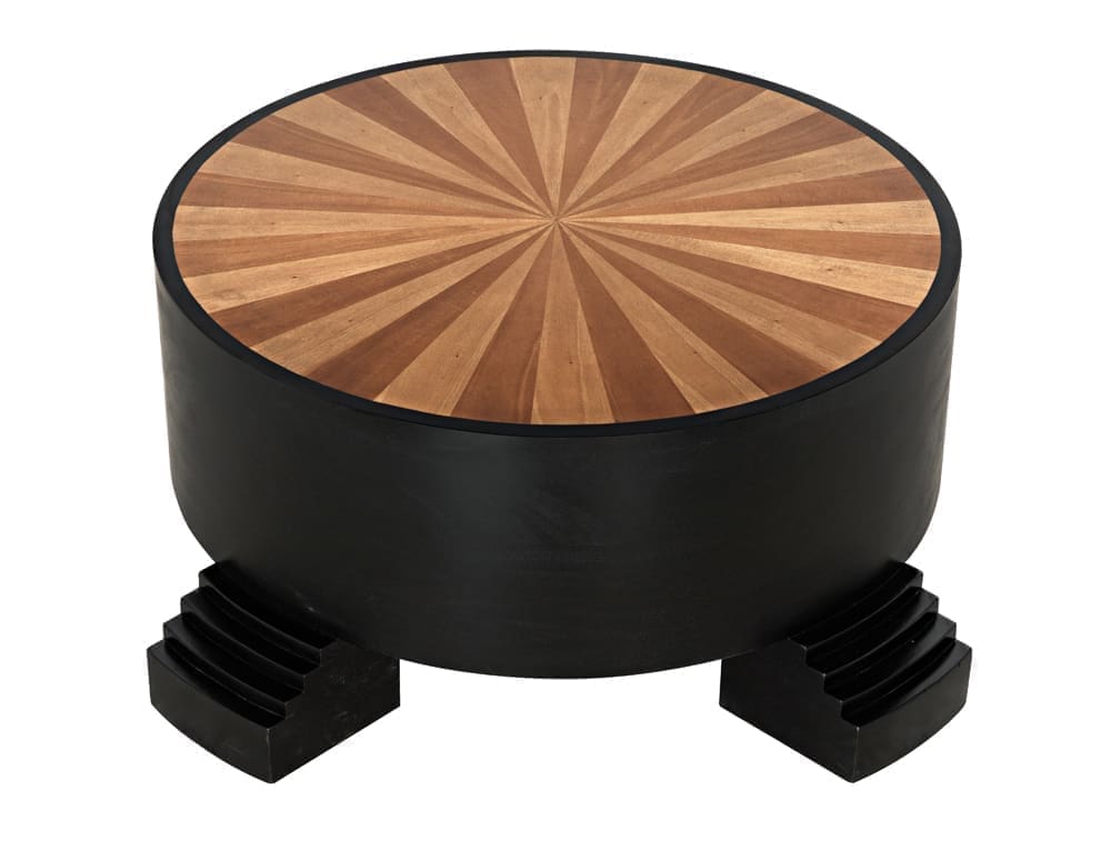 Tambour Coffee Table, Hand Rubbed Black with Veneer Top