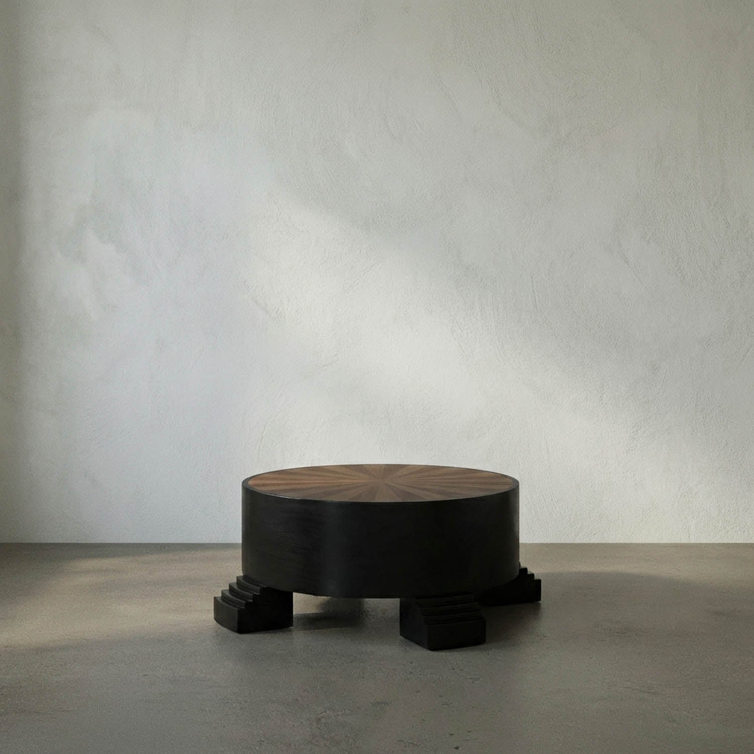 Tambour Coffee Table, Hand Rubbed Black with Veneer Top by Noir