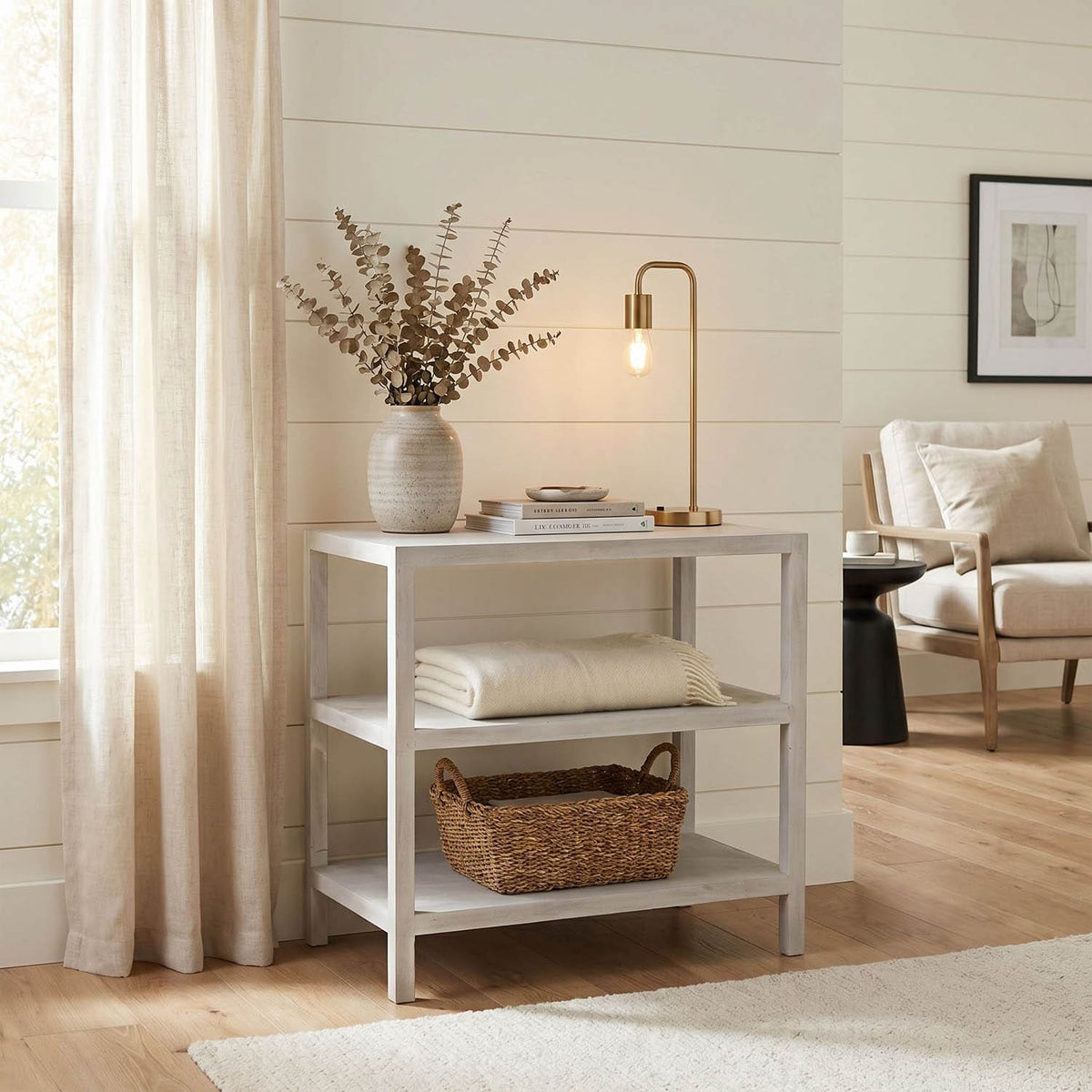 2 Shelf Side Table, White Wash