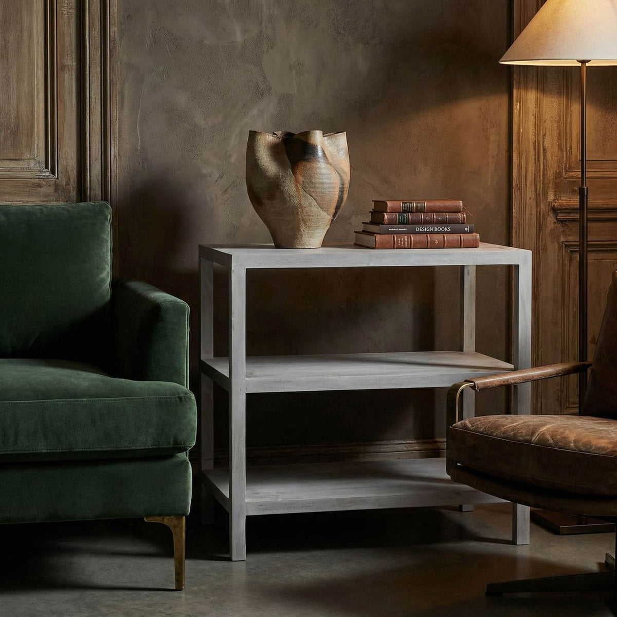 2 Shelf Side Table, White Wash