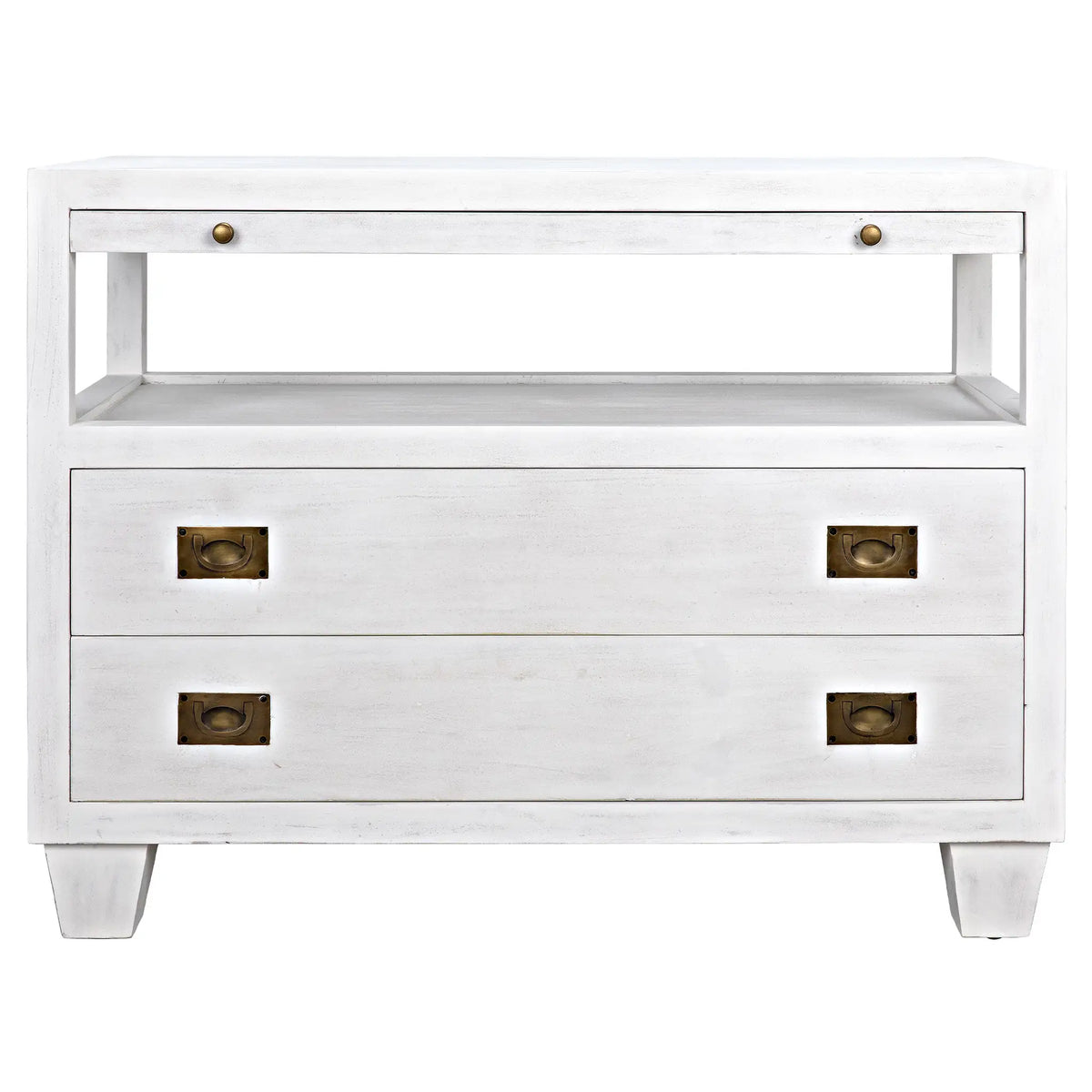 2-Drawer Side Table with Sliding Tray, White Wash