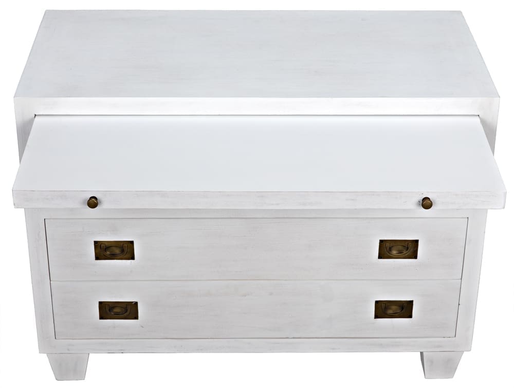 2-Drawer Side Table with Sliding Tray, White Wash