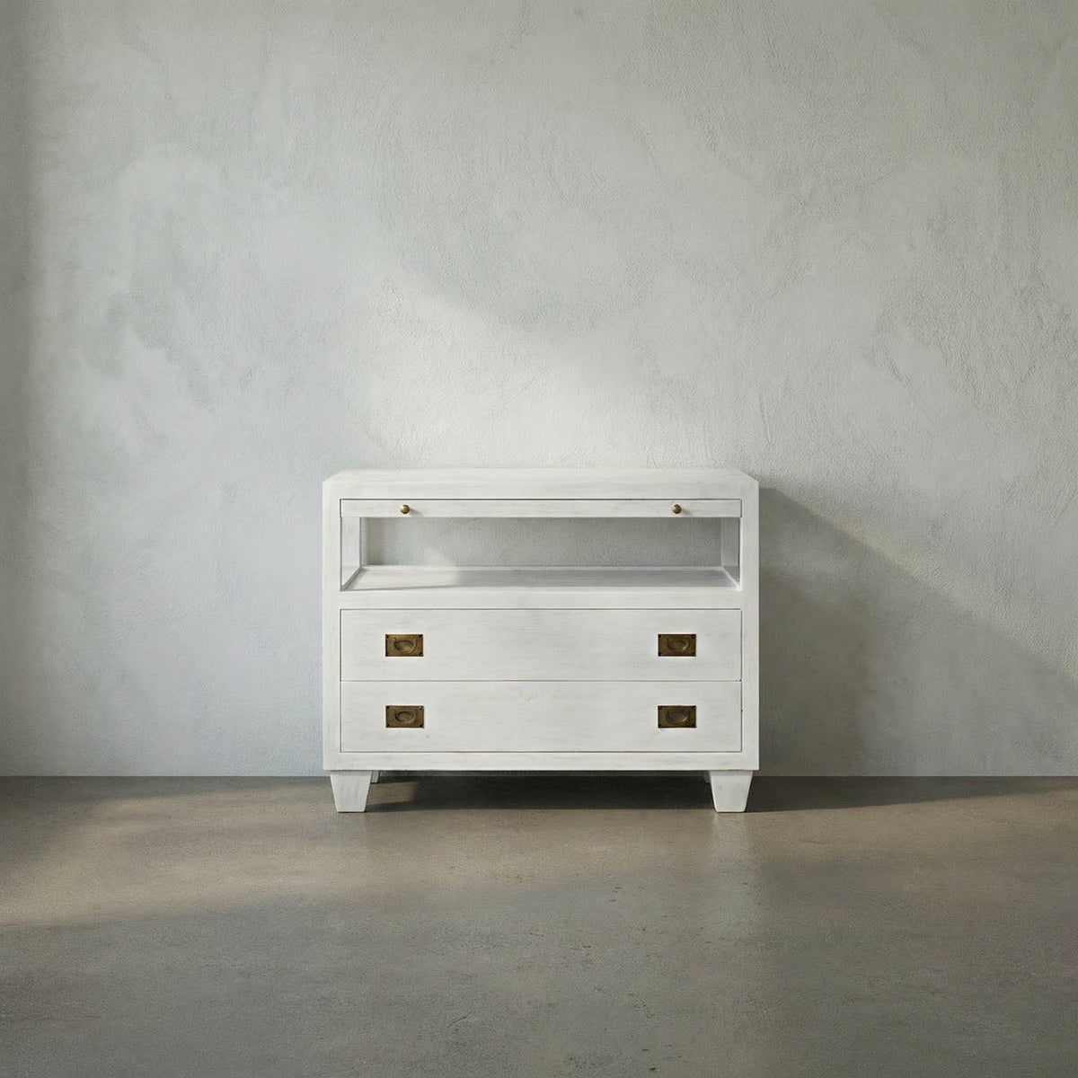 2-Drawer Side Table with Sliding Tray, White Wash by Noir