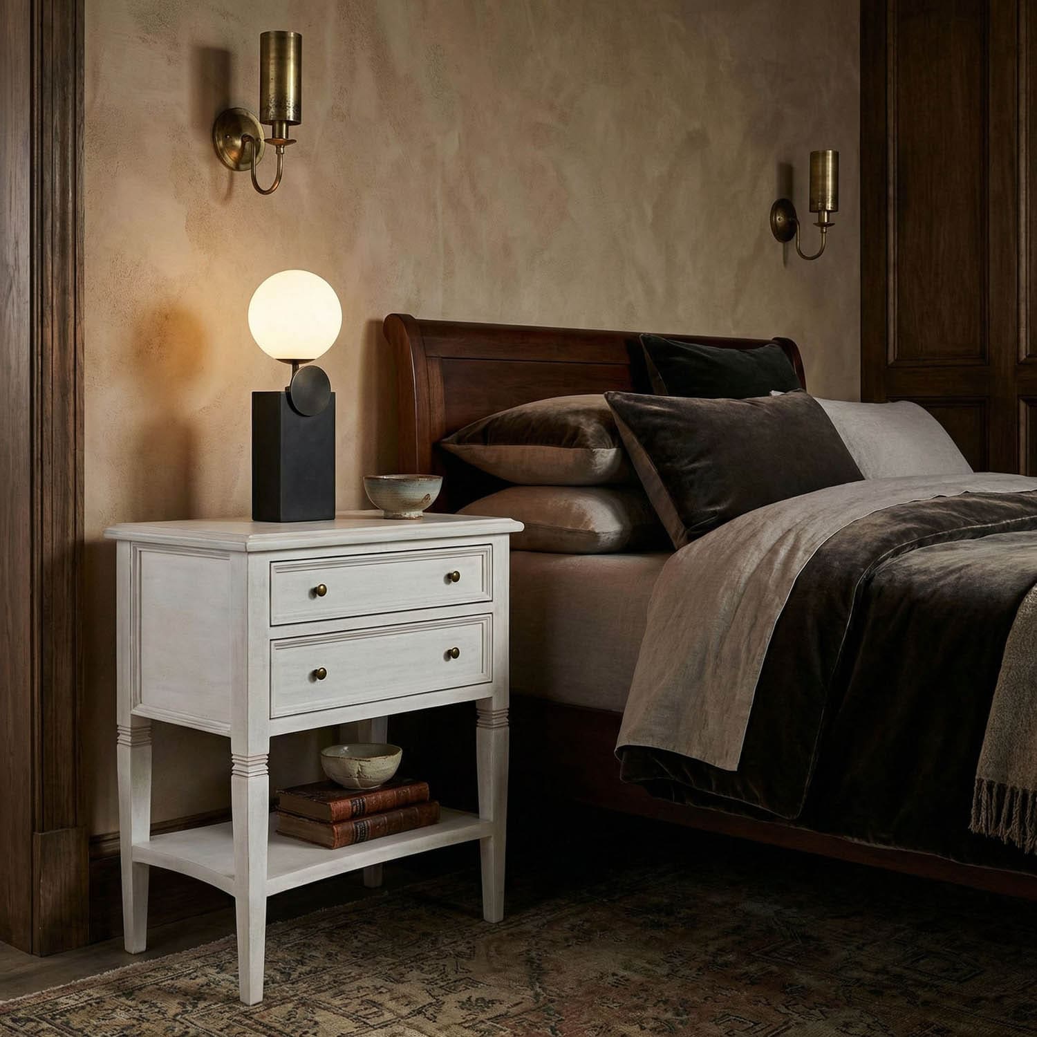 Oxford 2-Drawer Side Table, White Wash