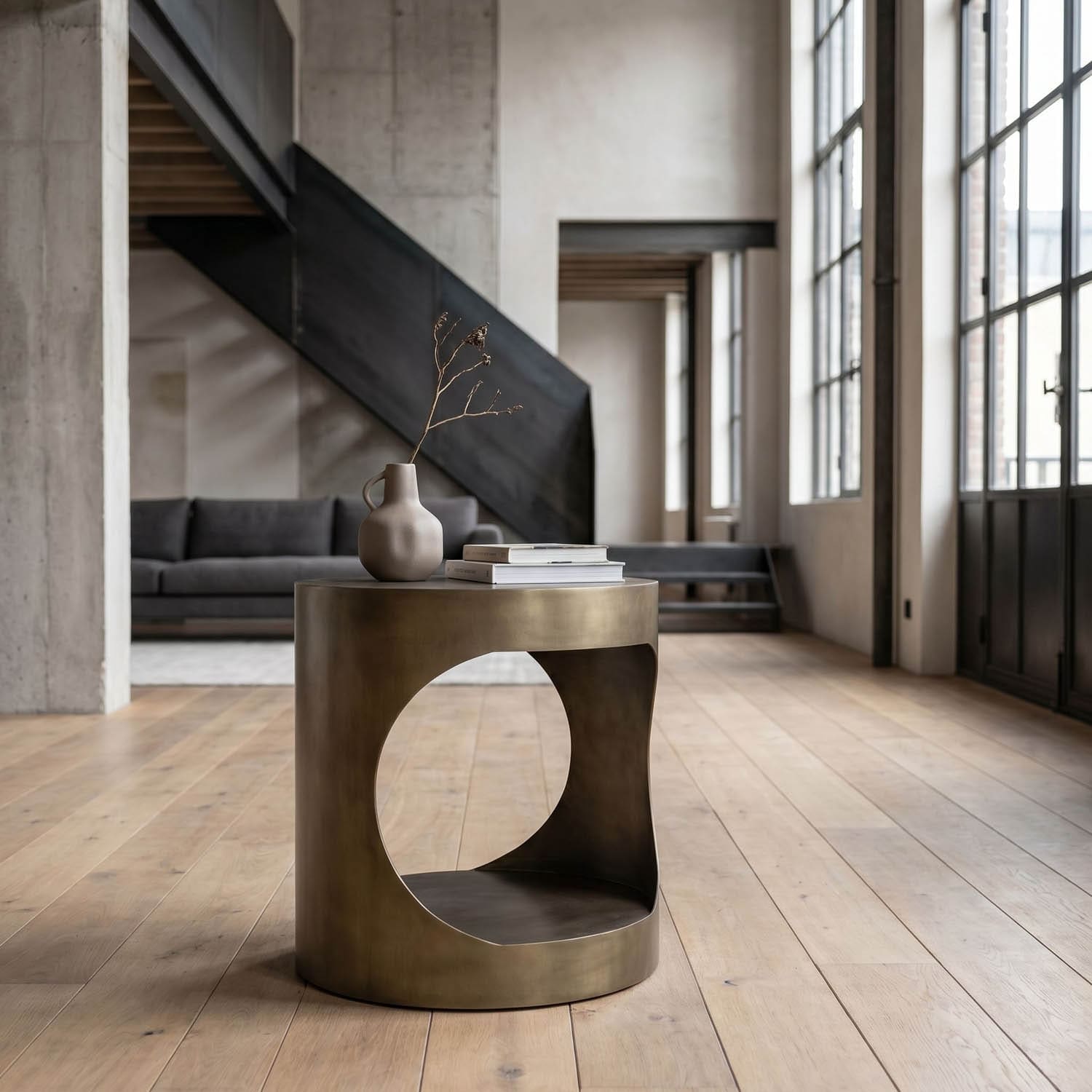 Eclipse Round Side Table, Metal with Aged Brass Finish