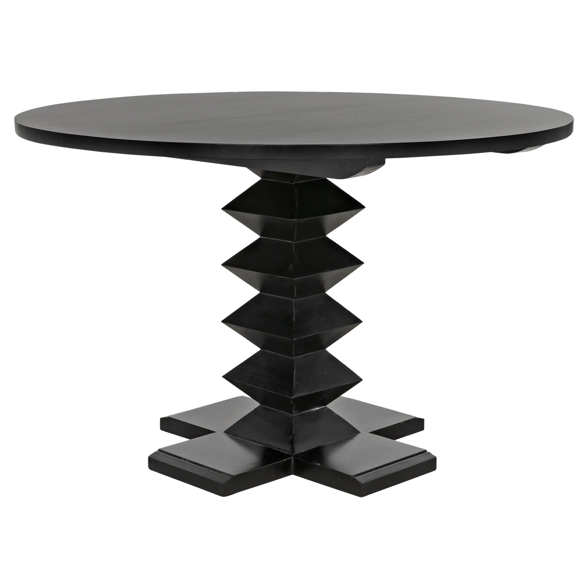Zig-Zag Dining Table, 48″ Diameter, Hand Rubbed Black