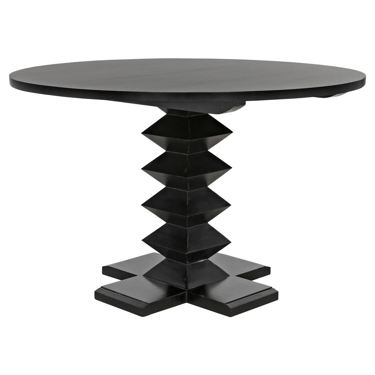 Zig-Zag Dining Table, 48″ Diameter, Hand Rubbed Black