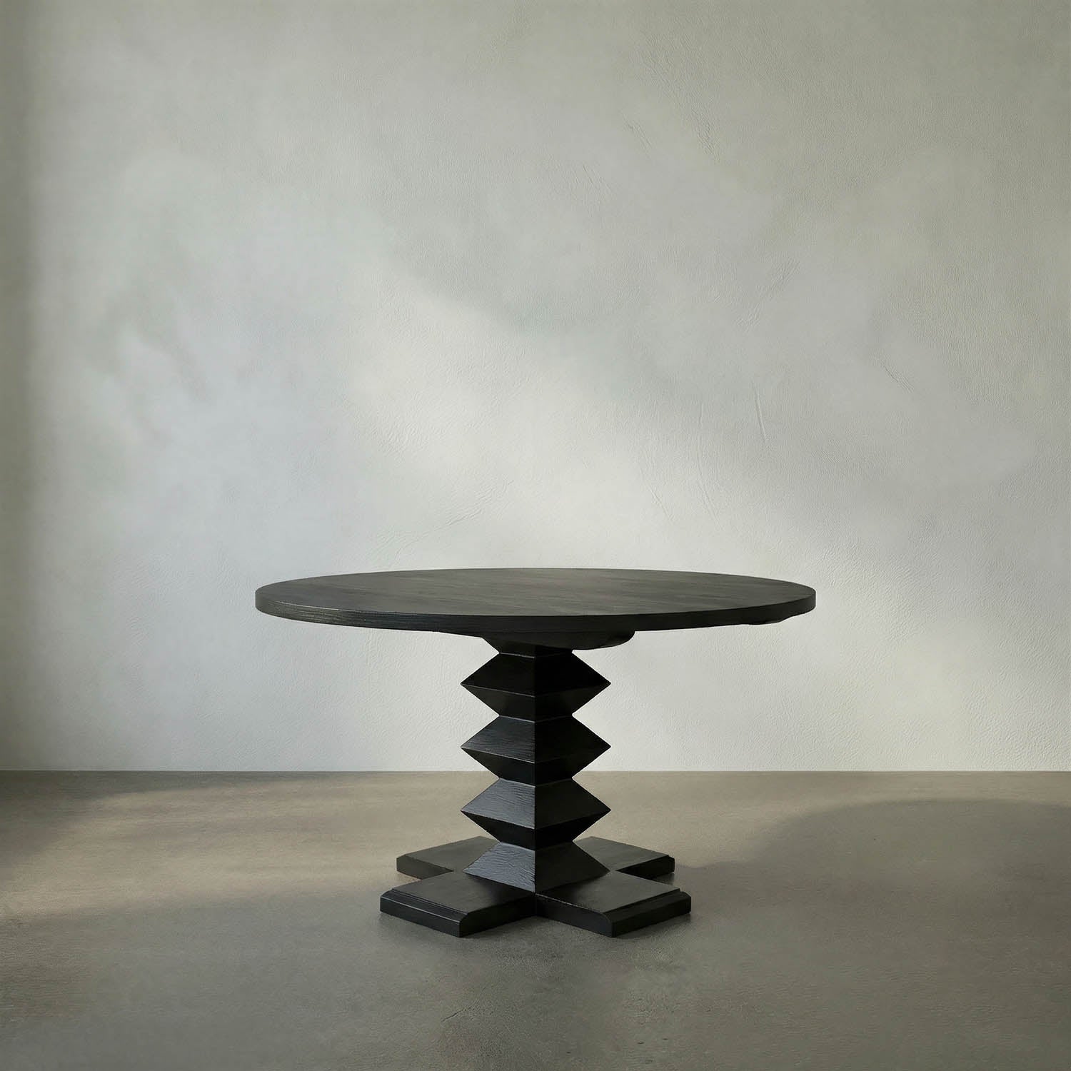 Zig-Zag Dining Table, 48″ Diameter, Hand Rubbed Black by Noir