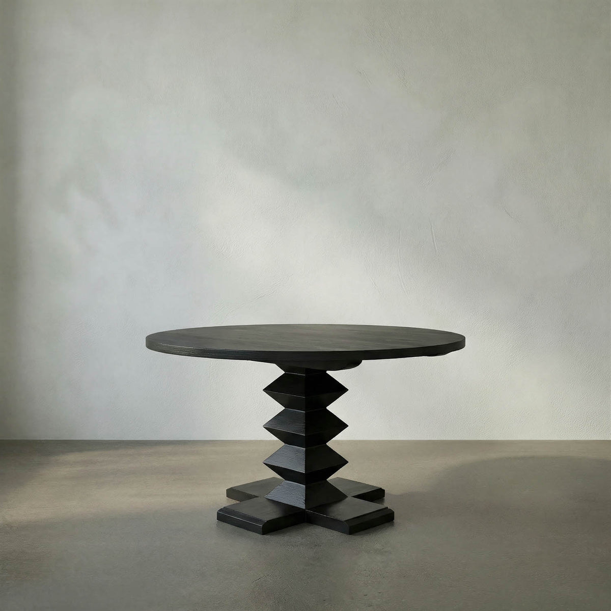 Zig-Zag Dining Table, 48″ Diameter, Hand Rubbed Black by Noir