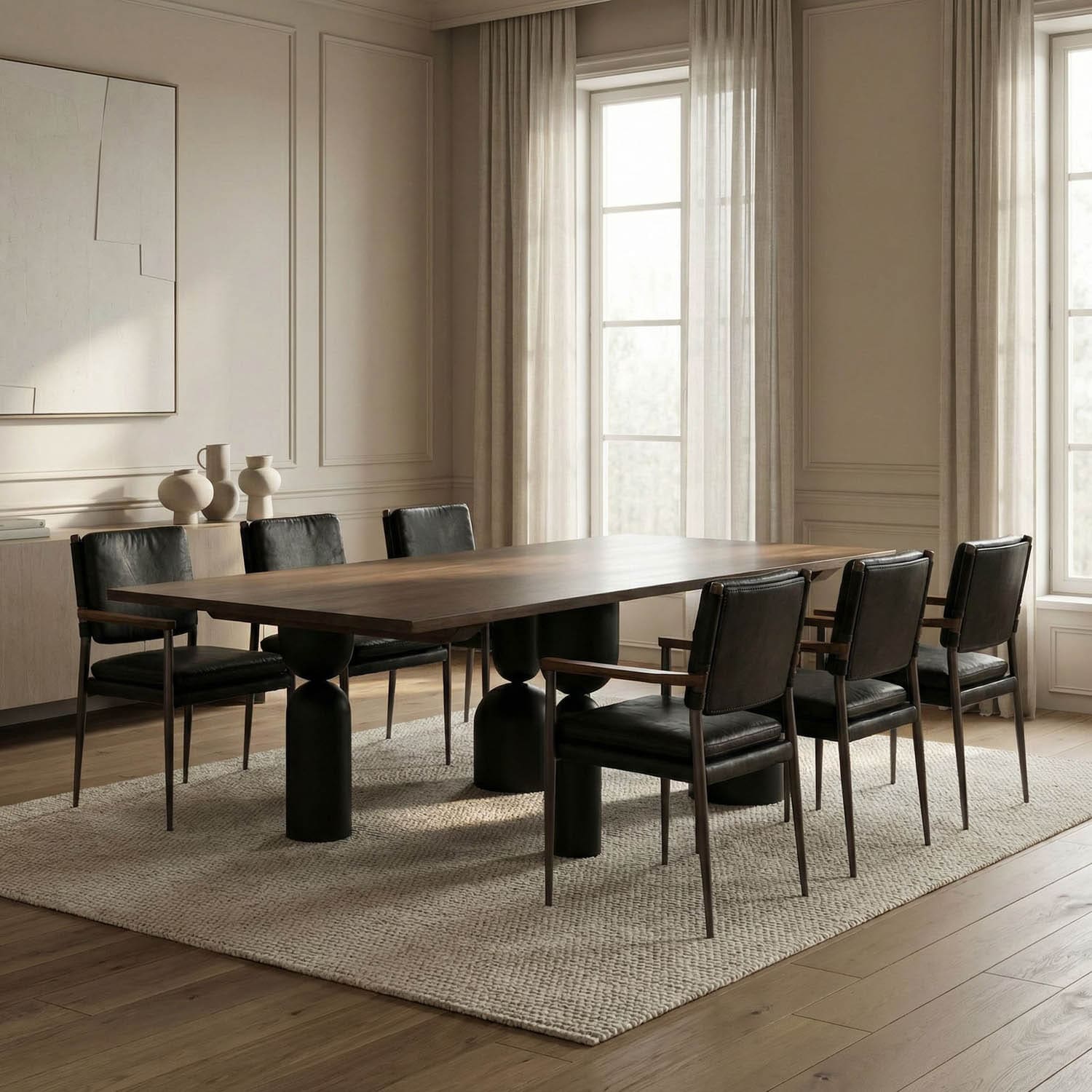 LEANDRA DINING TABLE WITH WALNUT TOP