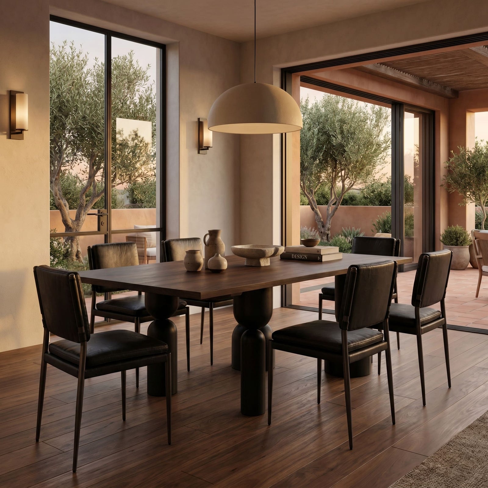 LEANDRA DINING TABLE WITH WALNUT TOP