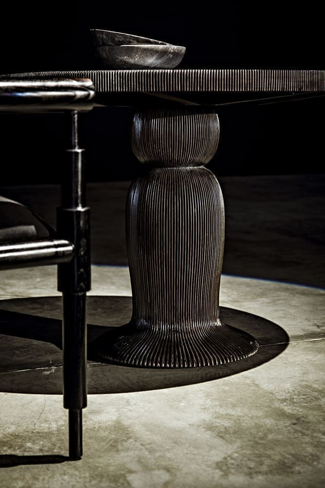 Portobello Dining Table, Hand Rubbed Black with Light Brown Trim