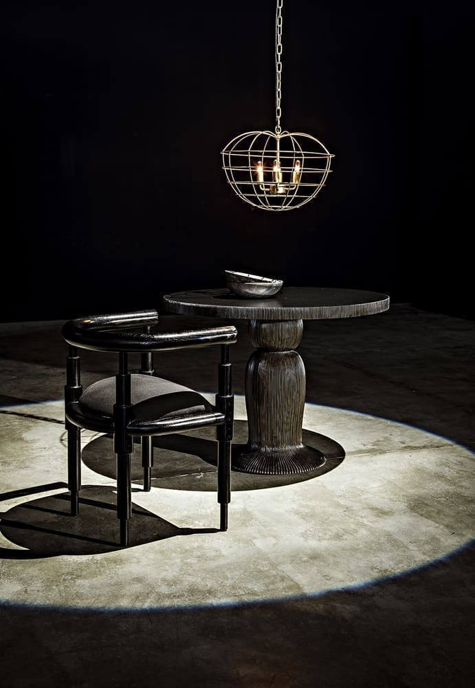 Portobello Dining Table, Hand Rubbed Black with Light Brown Trim