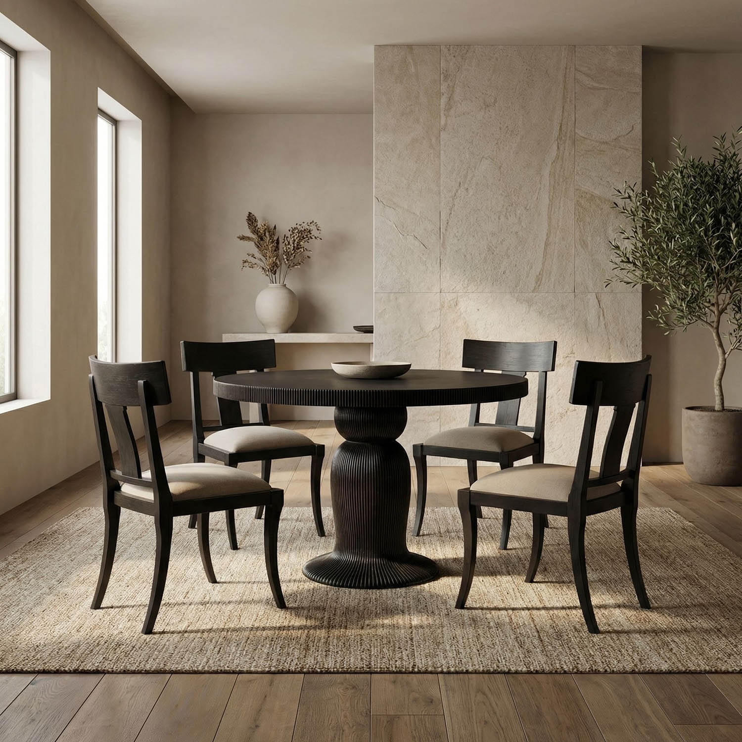 Portobello Dining Table, Hand Rubbed Black with Light Brown Trim