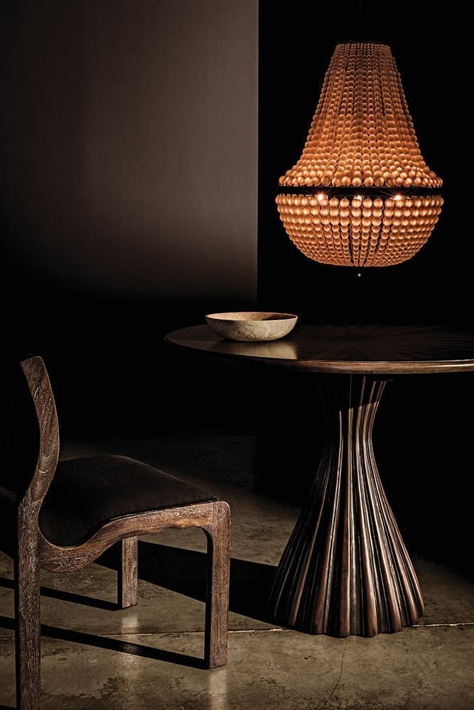 Osiris Dining Table, Pale Rubbed with Light Brown Trim