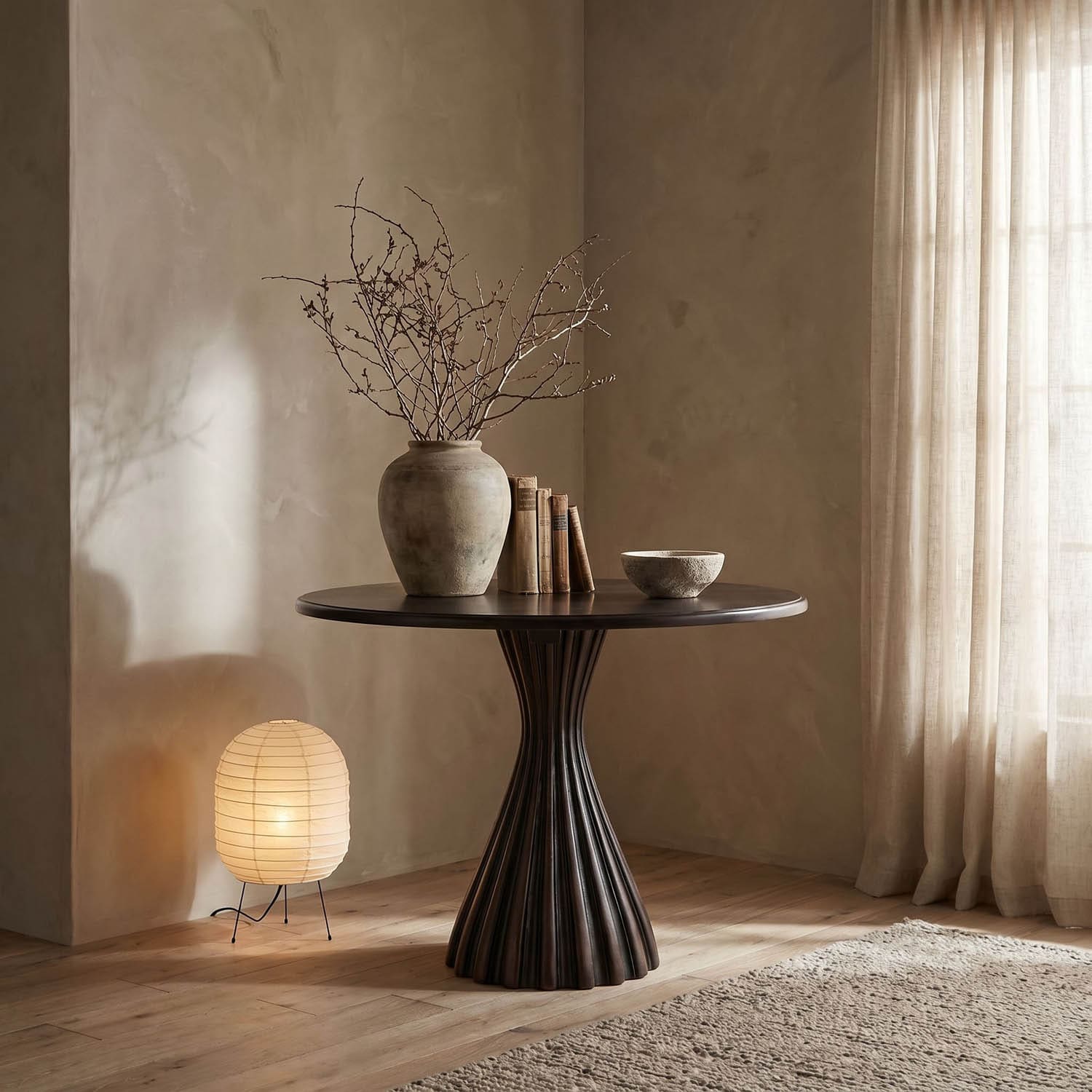 Osiris Dining Table, Pale Rubbed with Light Brown Trim