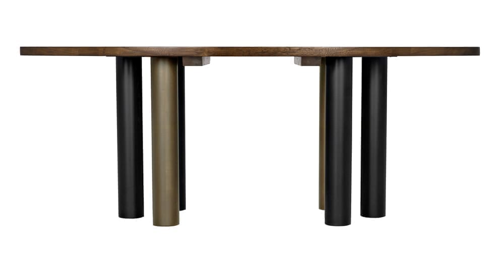 Journal Oval Dining Table, Dark Walnut with Black & Aged Brass Iron Base