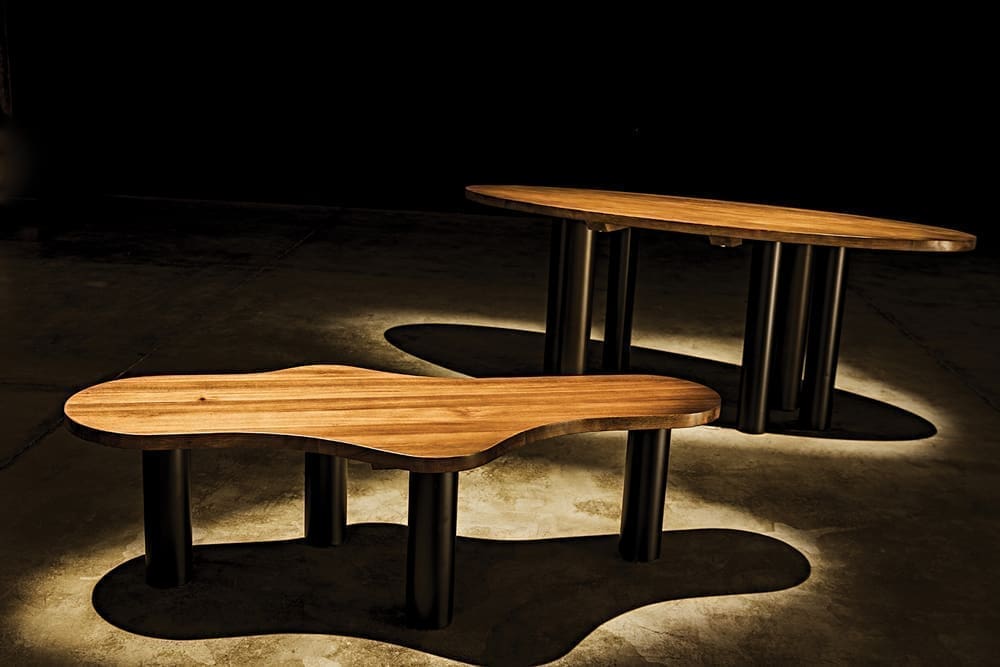 Journal Oval Dining Table, Dark Walnut with Black & Aged Brass Iron Base