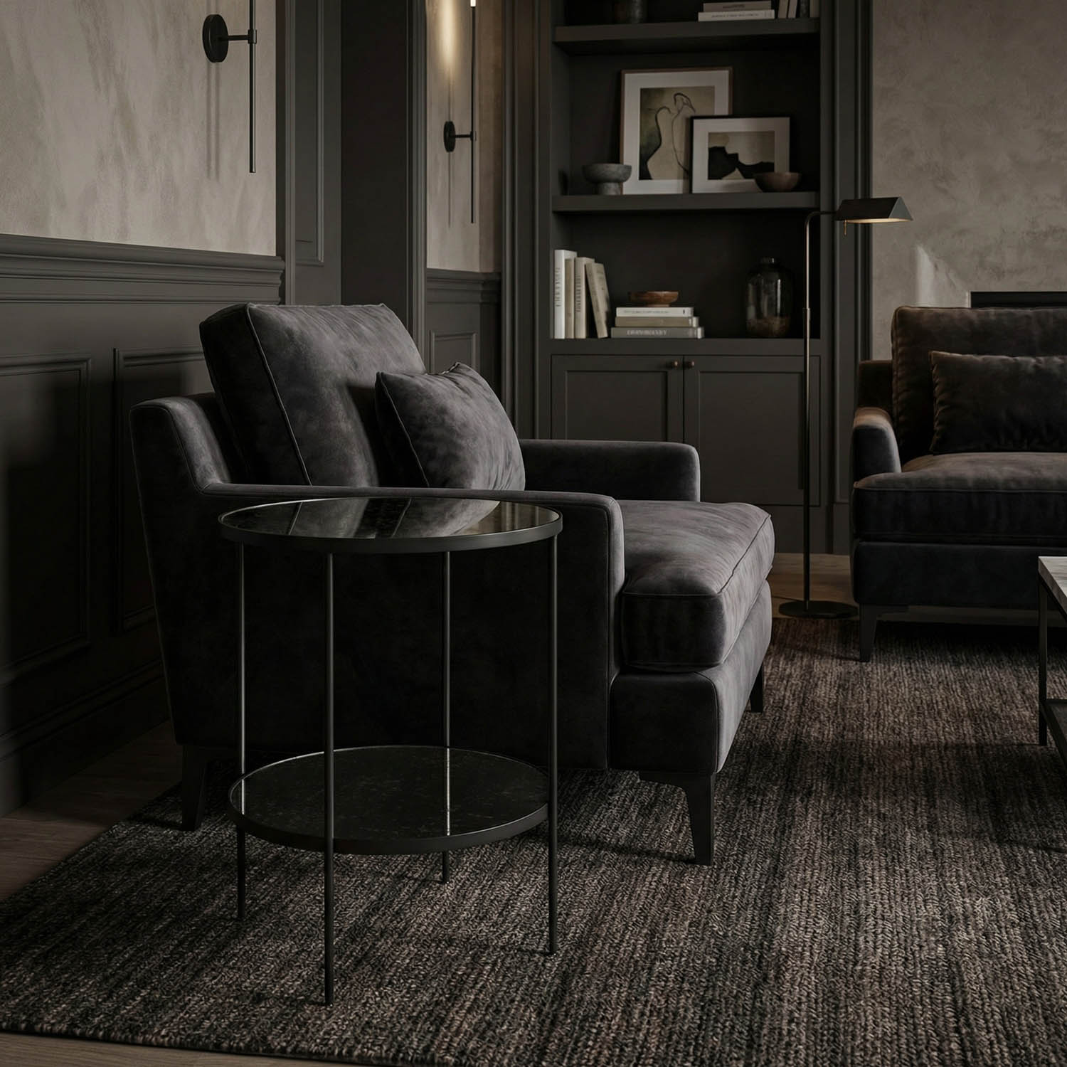 Anna Side Table, Black Iron with Antiqued Mirror