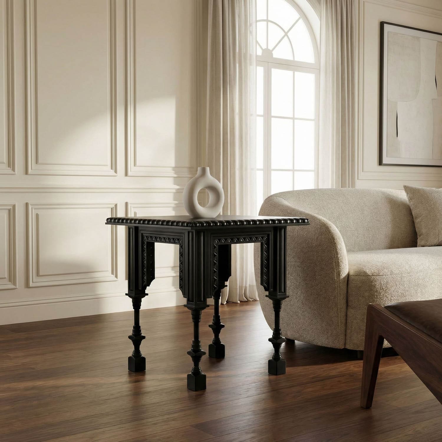 Luxor Side Table, Hand Rubbed Black