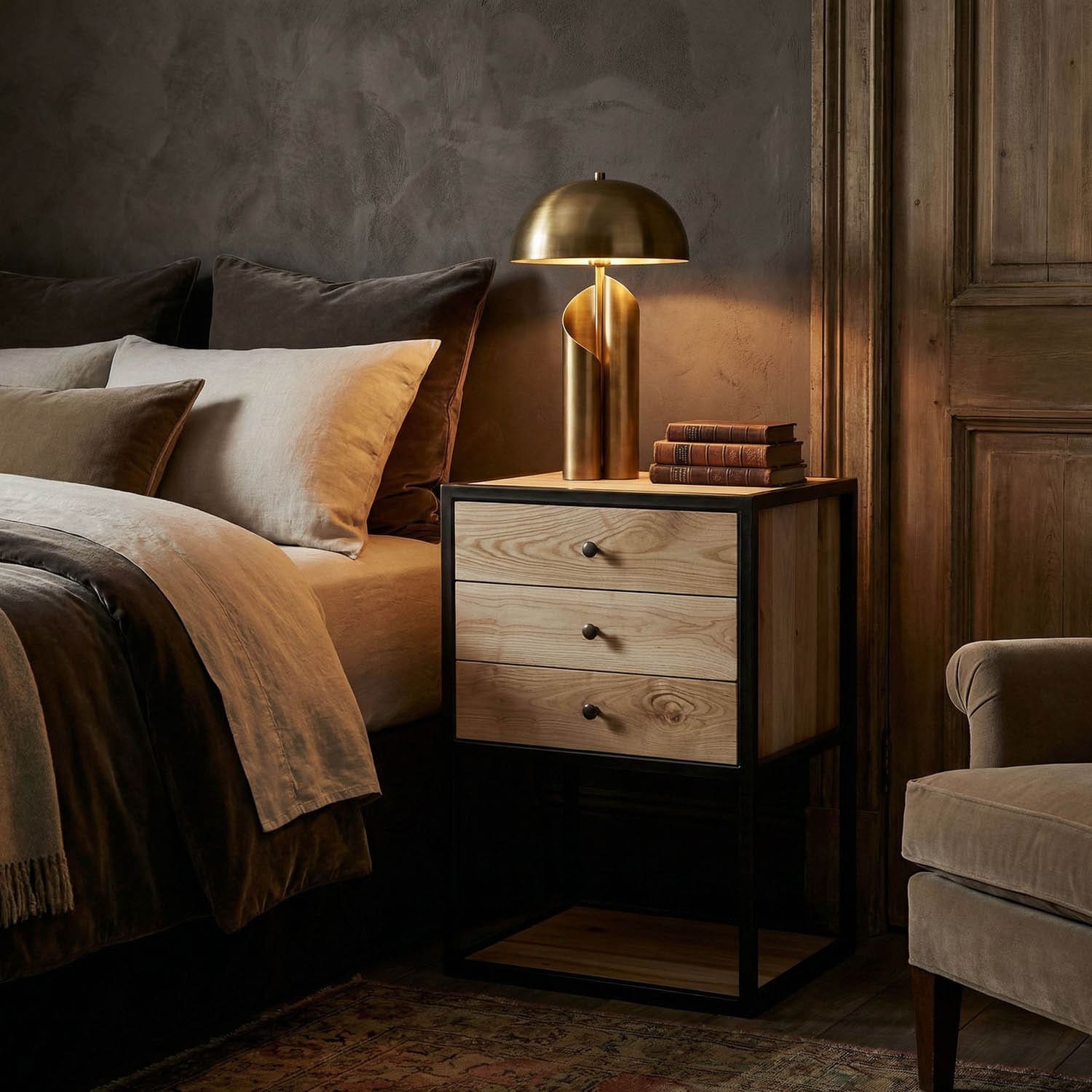 Pearce Side Table, Elm and Black Iron