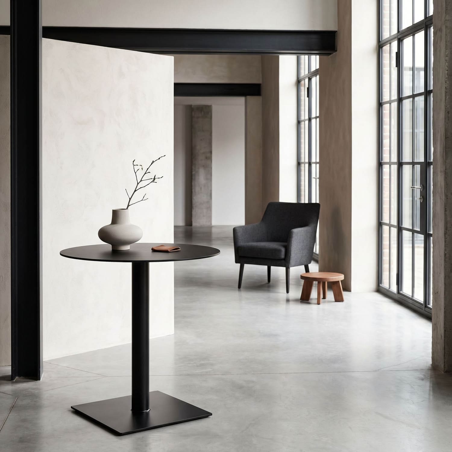 Mies Side Table, Black Iron