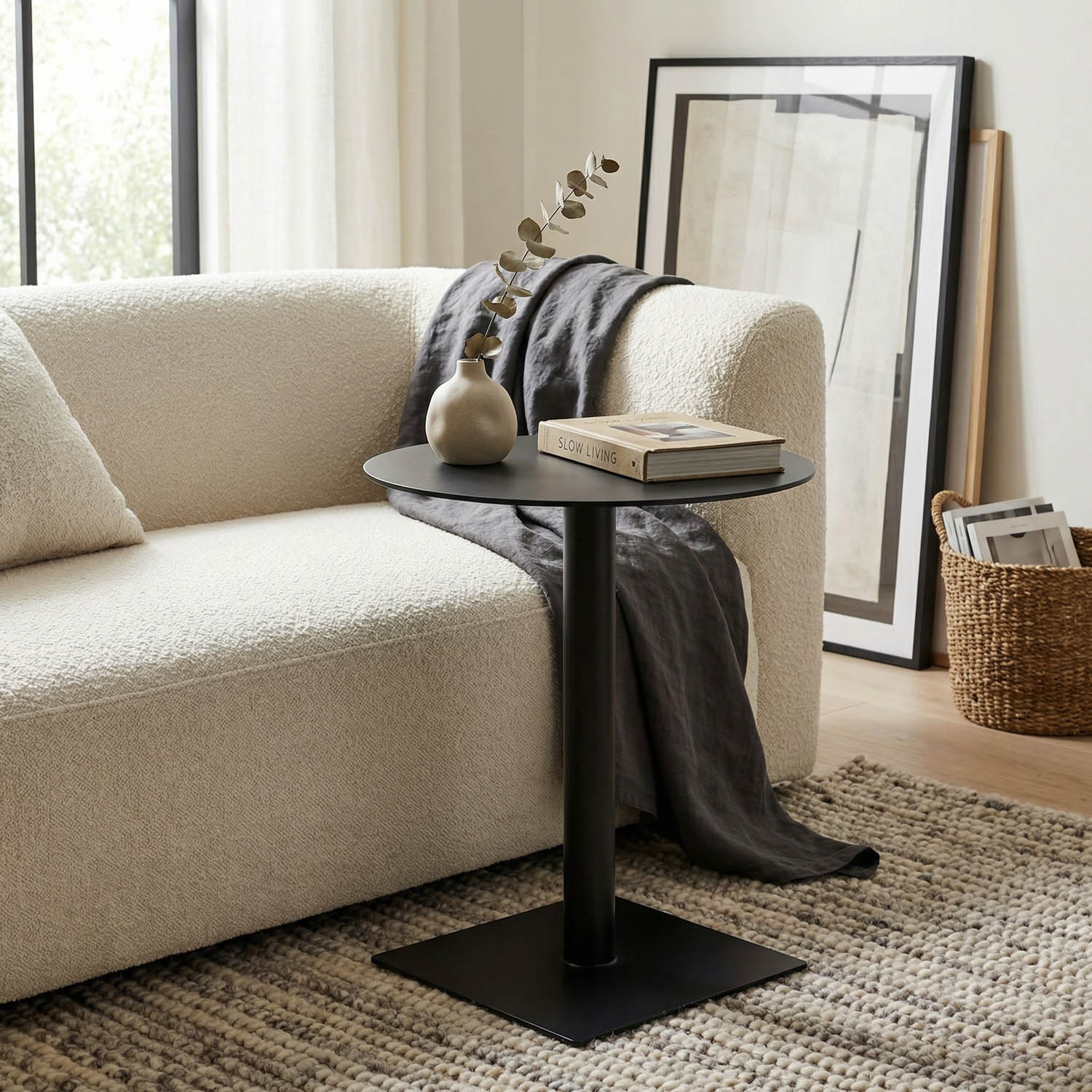 Mies Side Table, Black Iron
