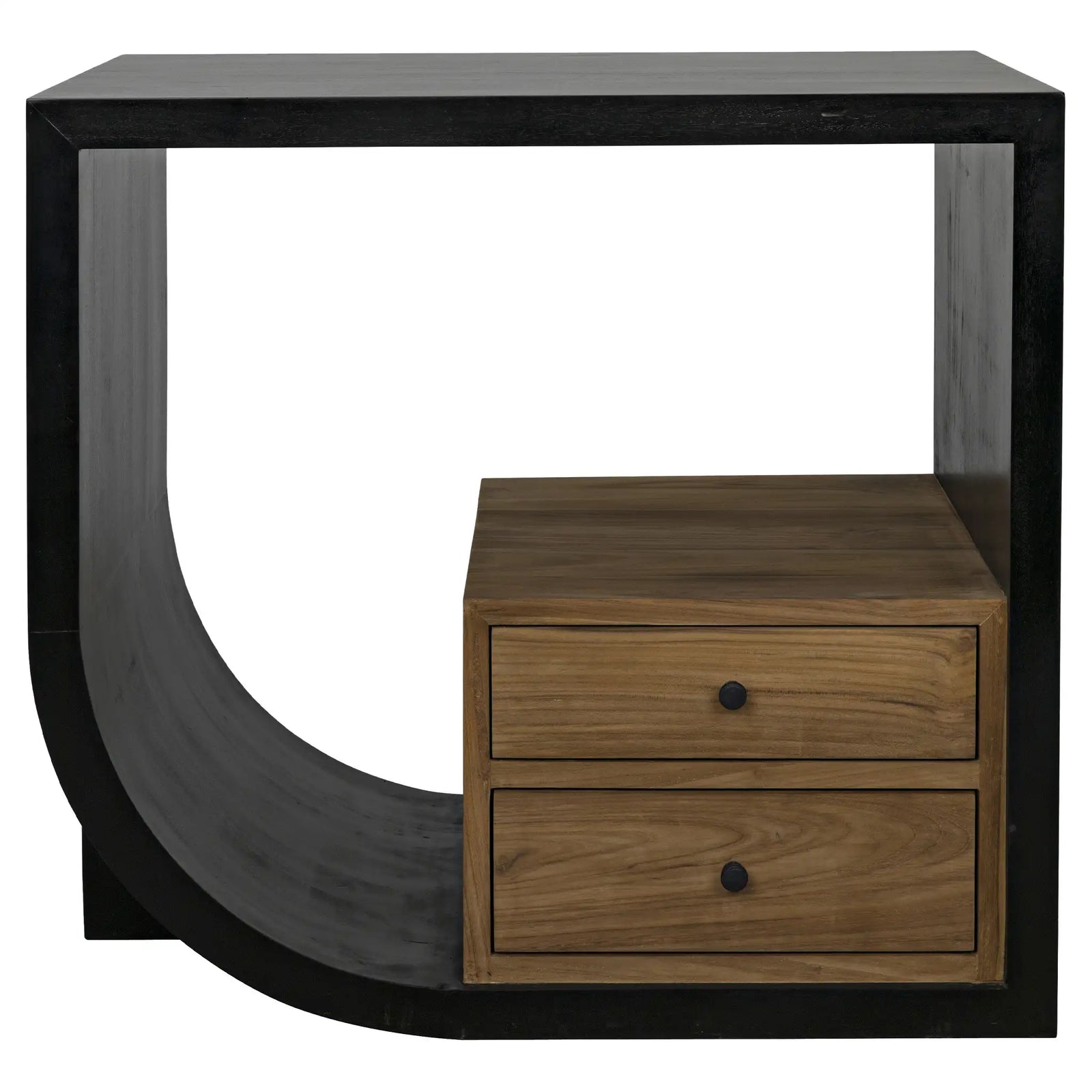 Burton Side Table, Left, Hand Rubbed Black and Teak