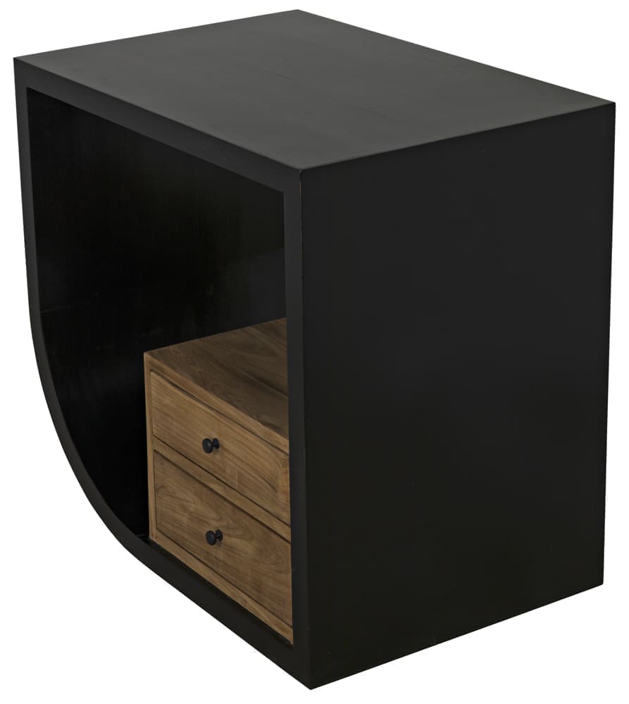 Burton Side Table, Left, Hand Rubbed Black and Teak