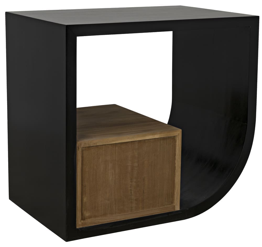 Burton Side Table, Left, Hand Rubbed Black and Teak