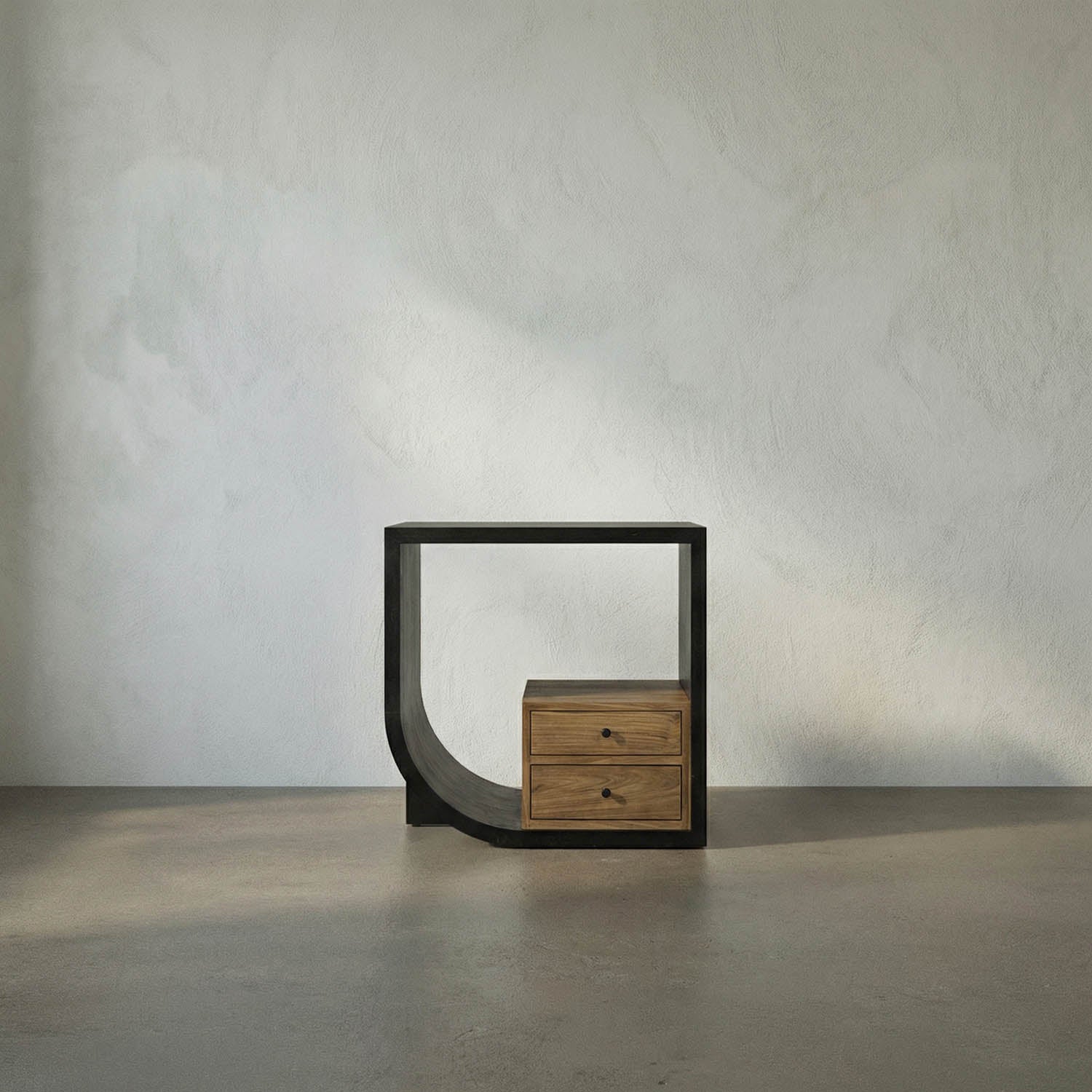 Burton Side Table, Left, Hand Rubbed Black and Teak by Noir