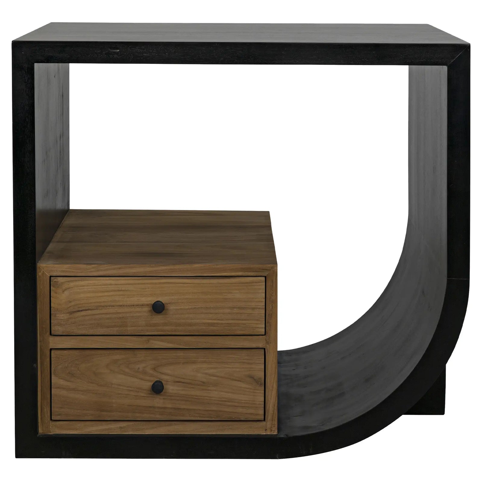 Burton Side Table, Right, Hand Rubbed Black and Teak