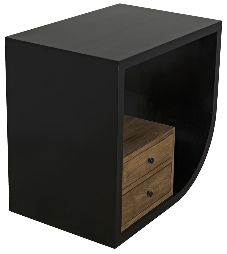 Burton Side Table, Right, Hand Rubbed Black and Teak
