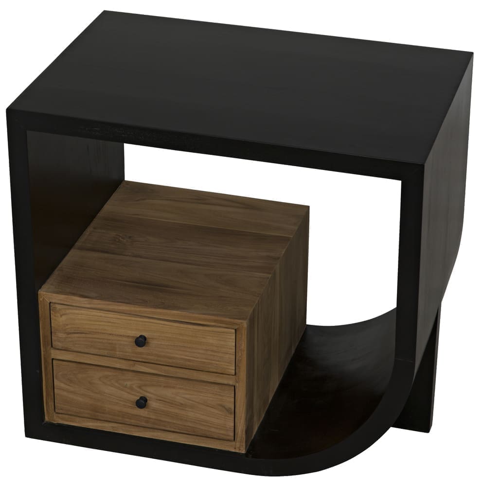 Burton Side Table, Right, Hand Rubbed Black and Teak