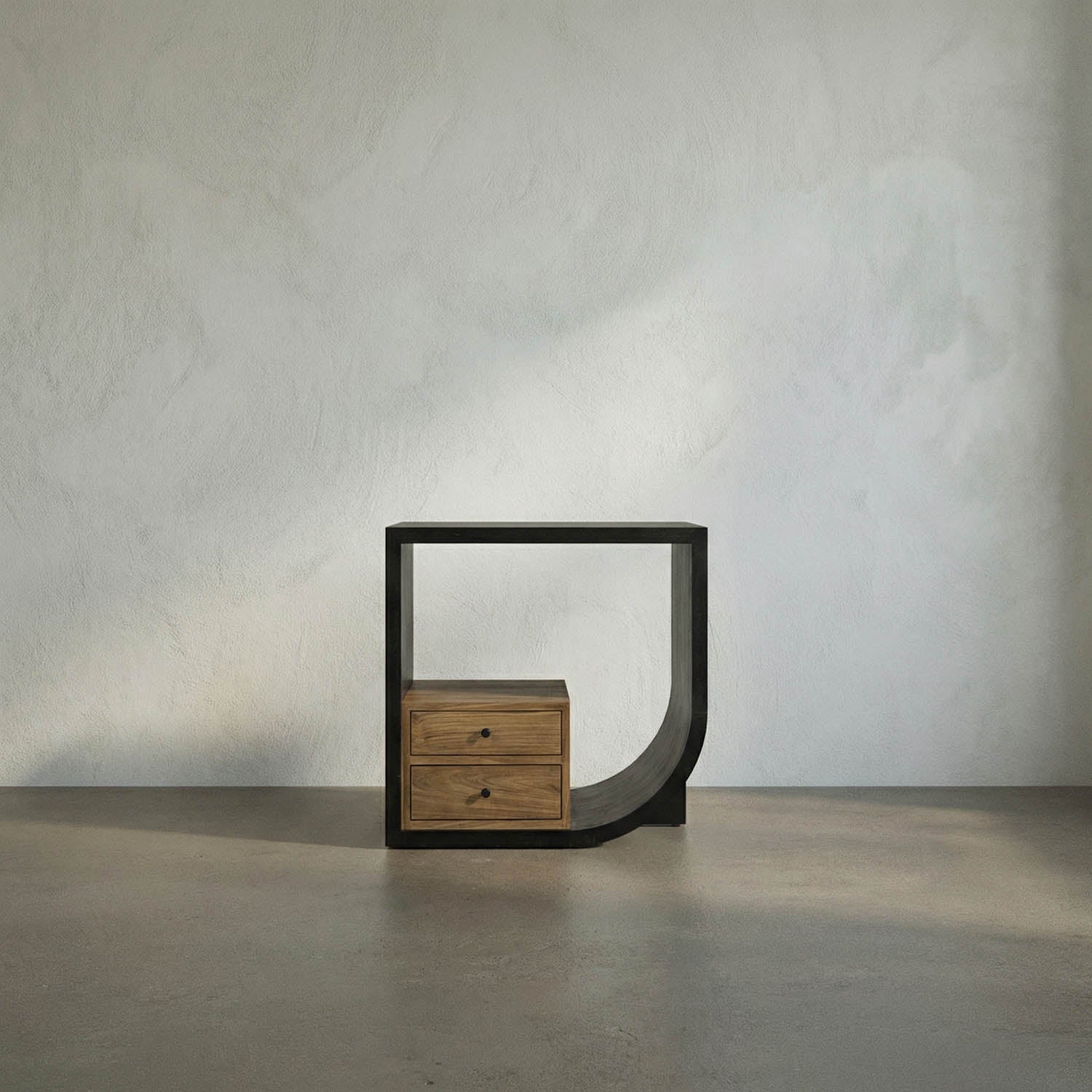 Burton Side Table, Right, Hand Rubbed Black and Teak by Noir
