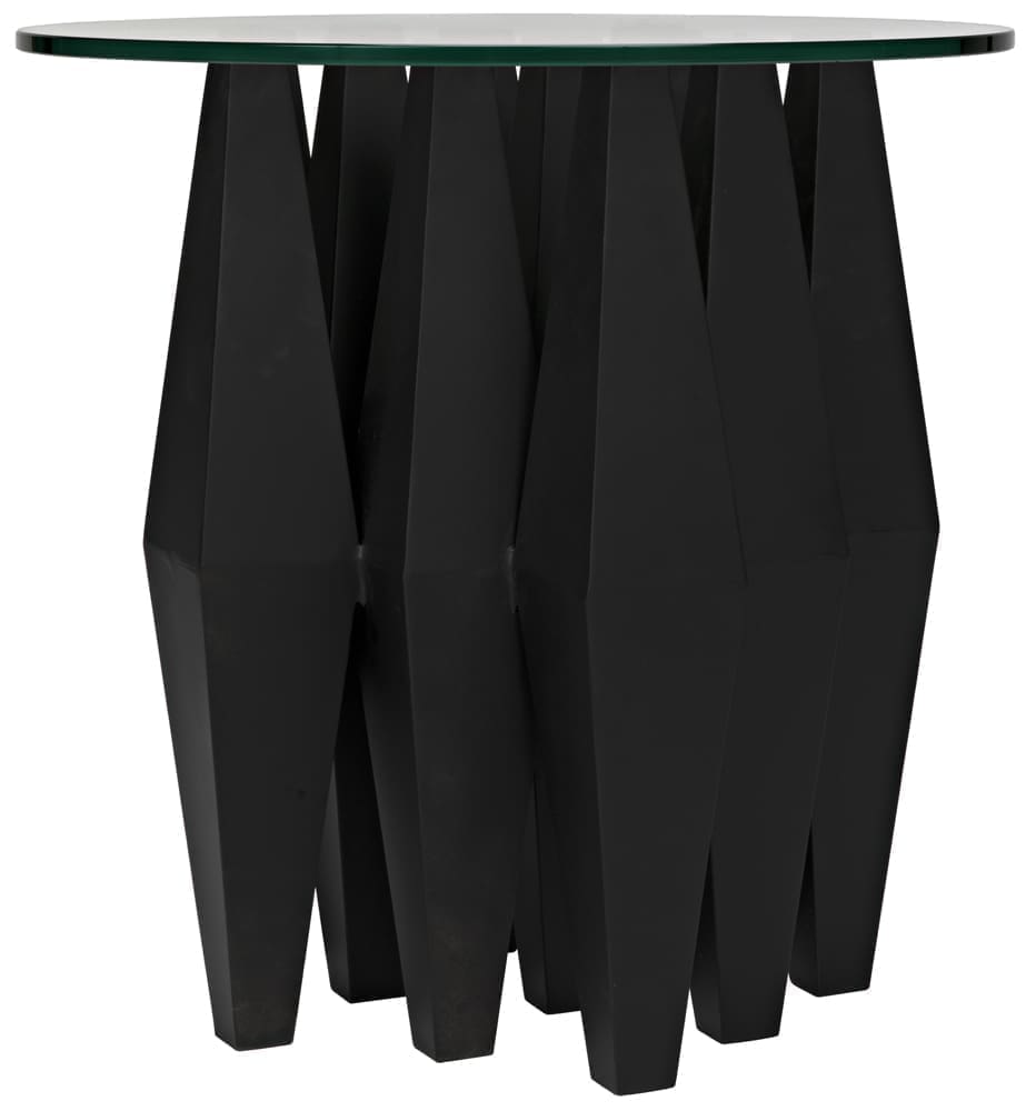 Soldier Side Table, Black Iron with Glass Top