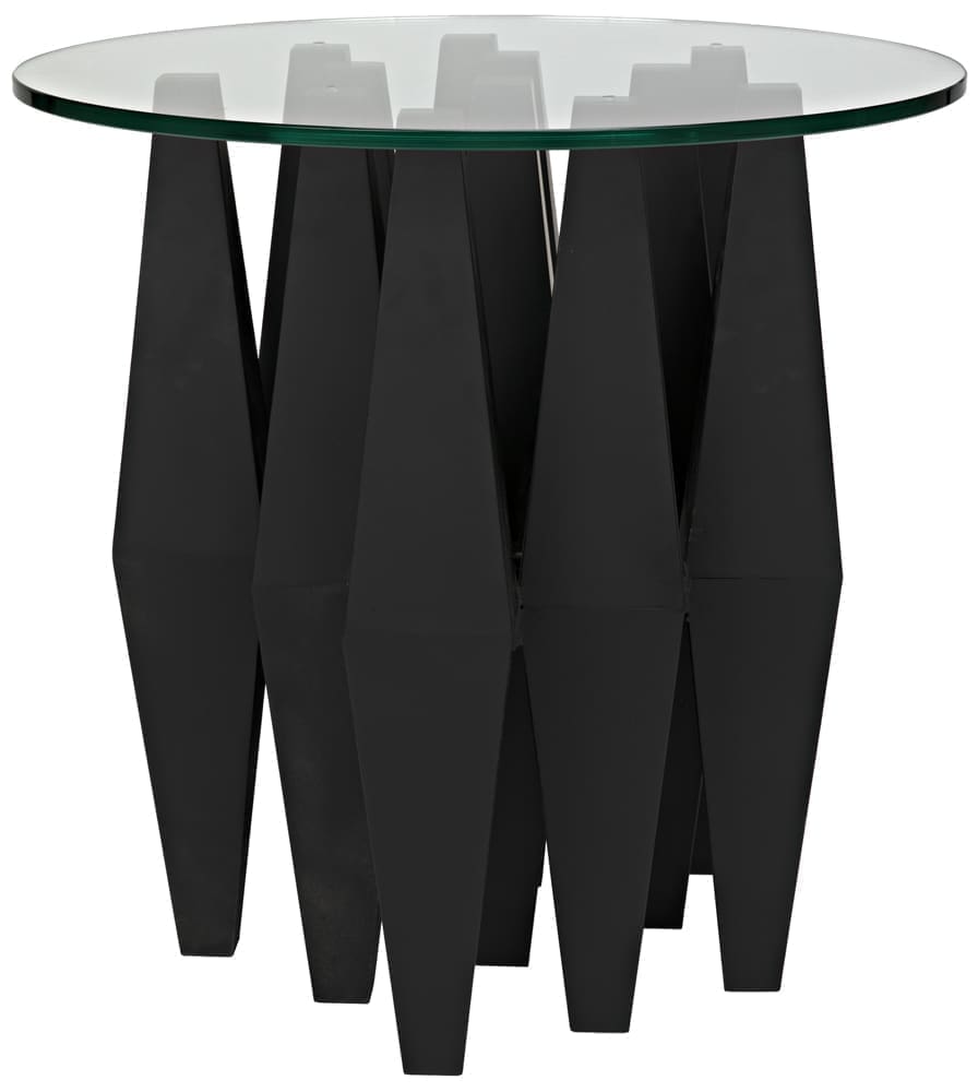 Soldier Side Table, Black Iron with Glass Top
