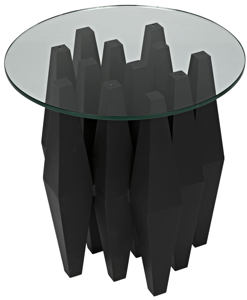 Soldier Side Table, Black Iron with Glass Top