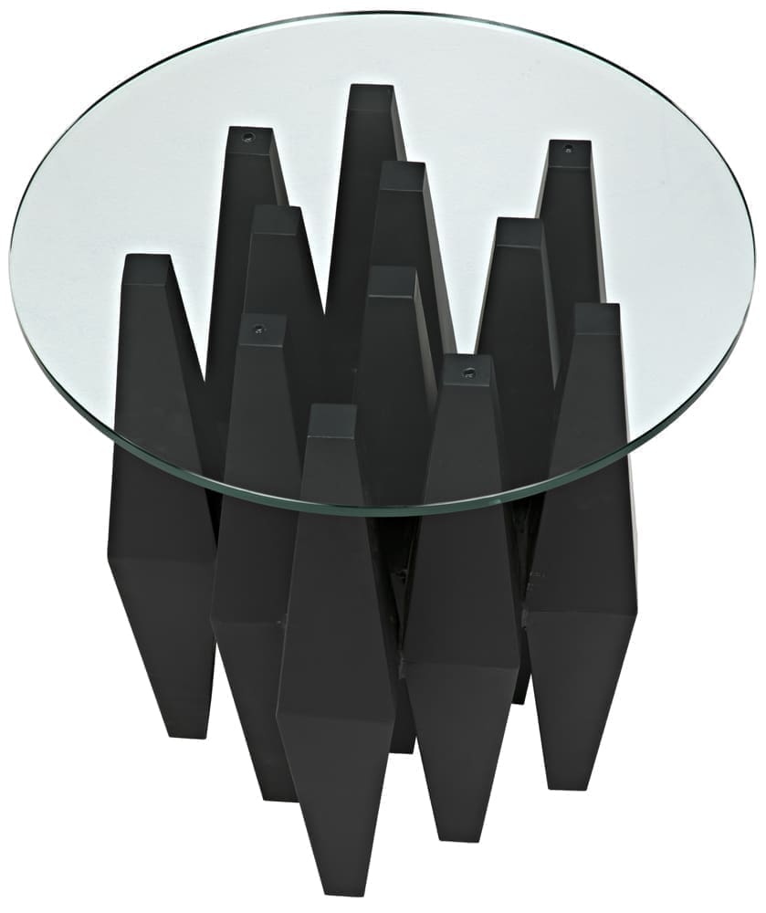 Soldier Side Table, Black Iron with Glass Top