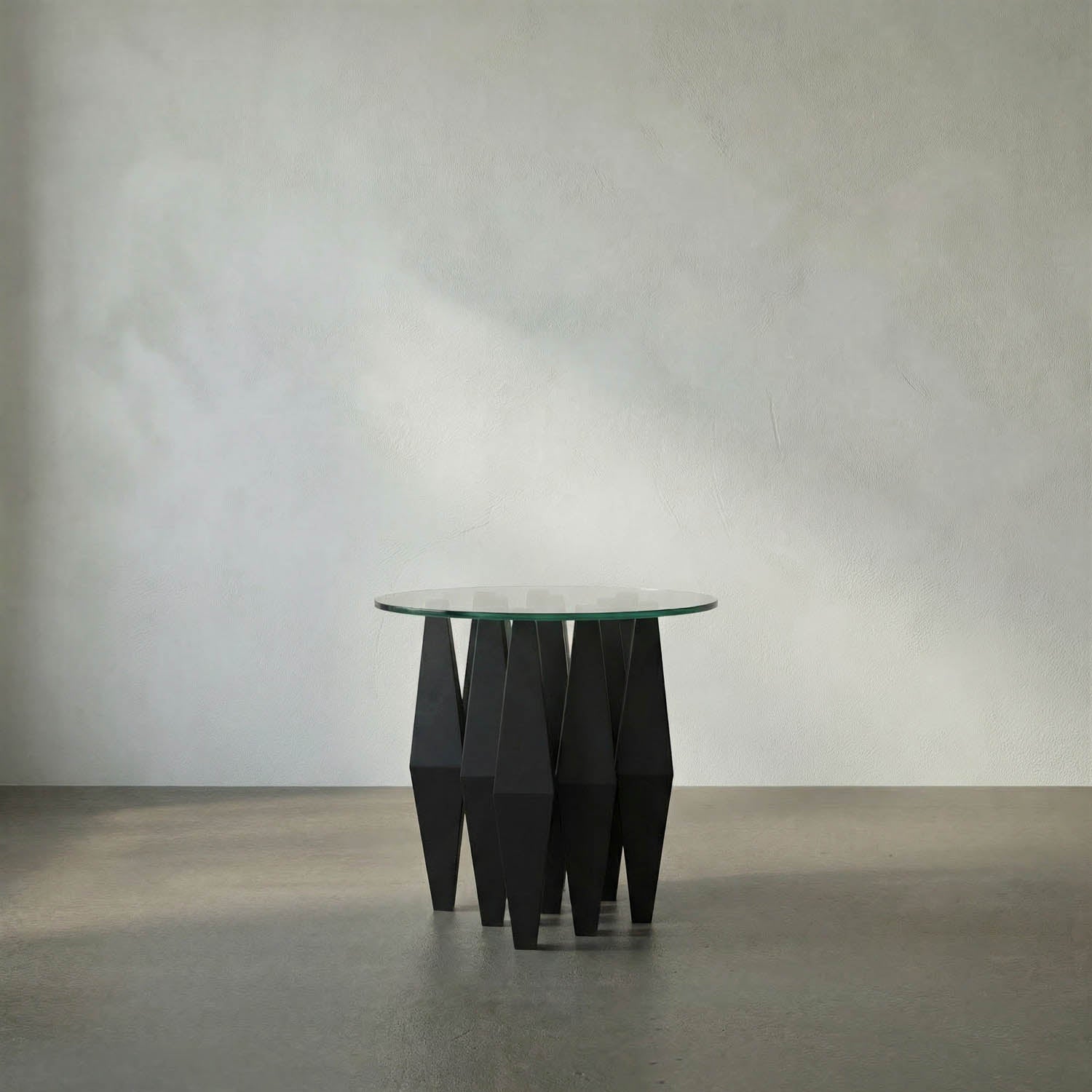 Soldier Side Table, Black Iron with Glass Top by Noir
