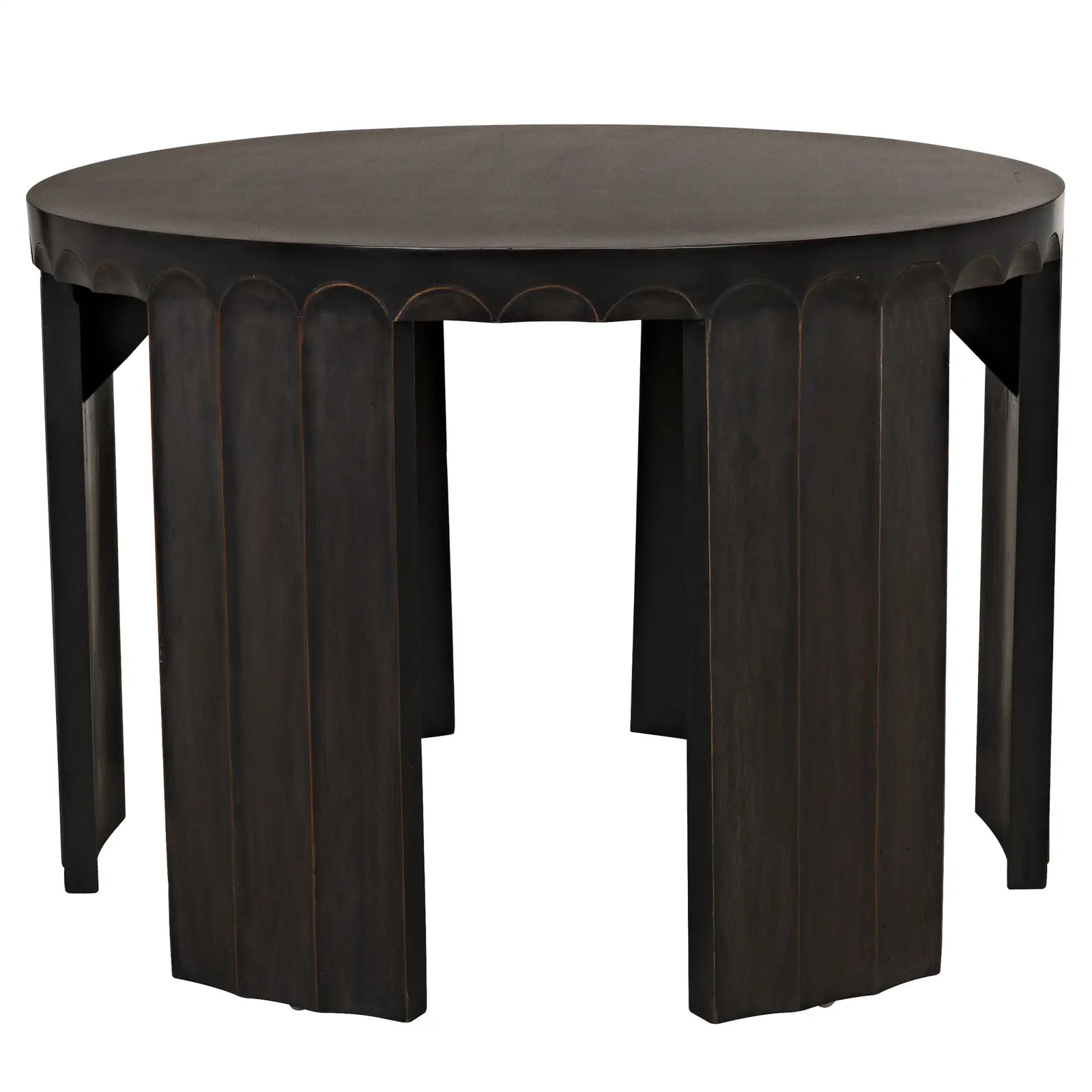 Fluted Side Table, Pale with Light Brown Trim