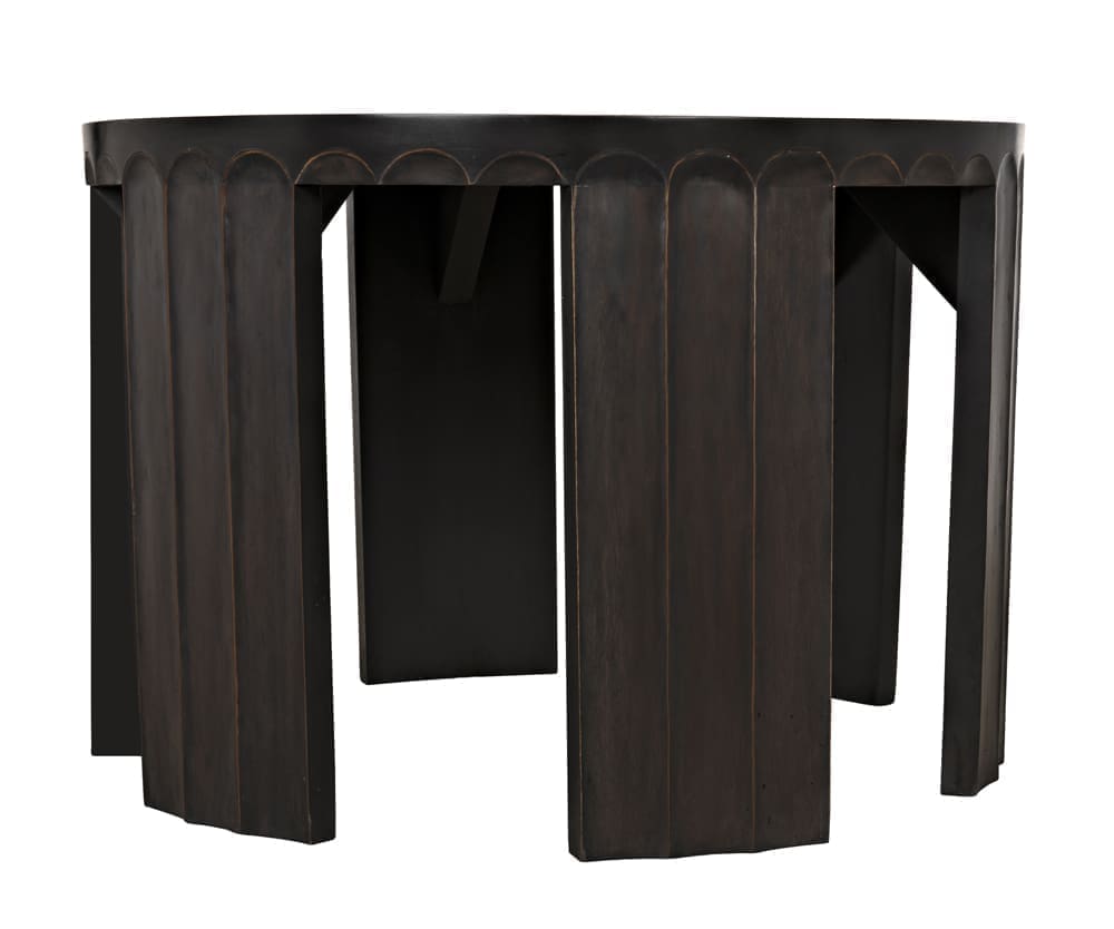 Fluted Side Table, Pale with Light Brown Trim