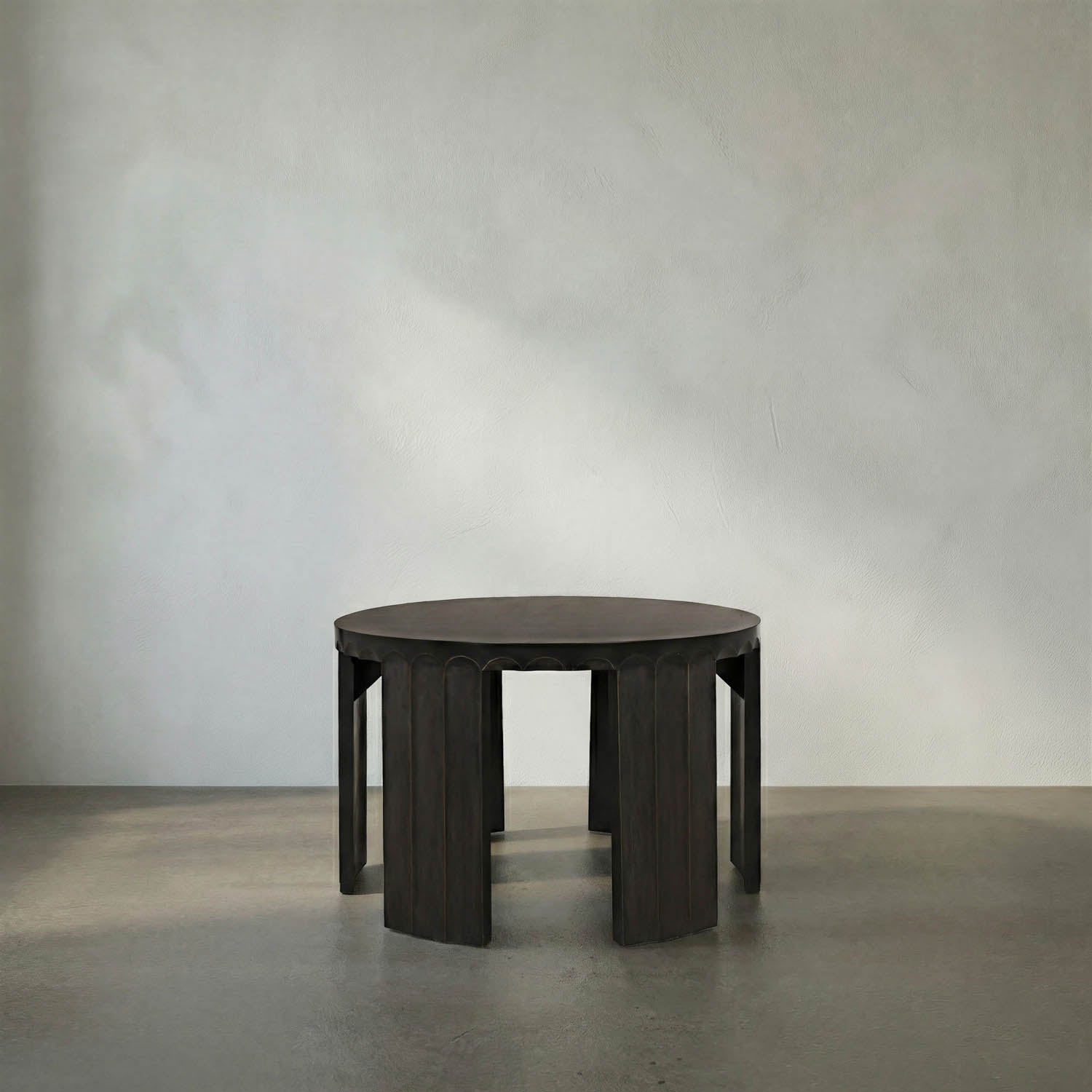 Fluted Side Table, Pale with Light Brown Trim by Noir