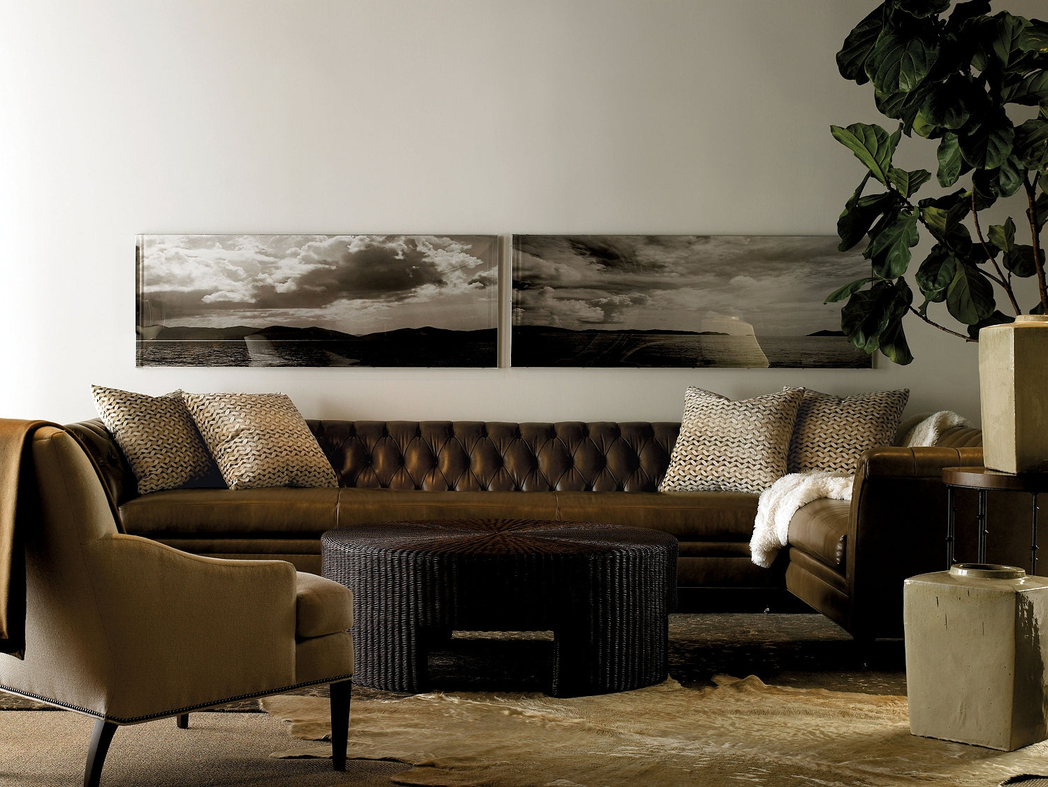 Wicker 48" Dia Cocktail Table - Stocked Finish in Wicker or Rattan - Hickory Chair