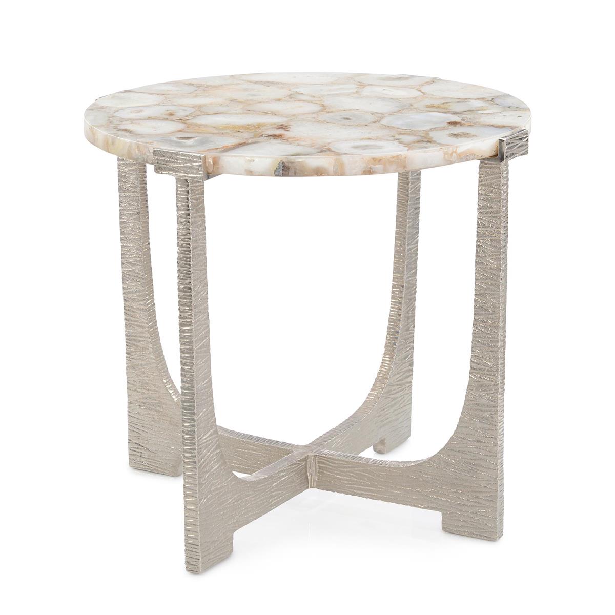 Unity Round Agate End Table, Nickel – Art by John Richard | Sutter & Vale
