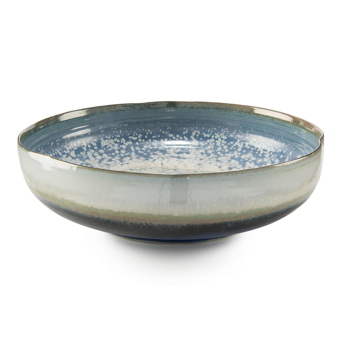 Reactive Blue and Cream Shallow Bowl – Art by John Richard | Sutter & Vale