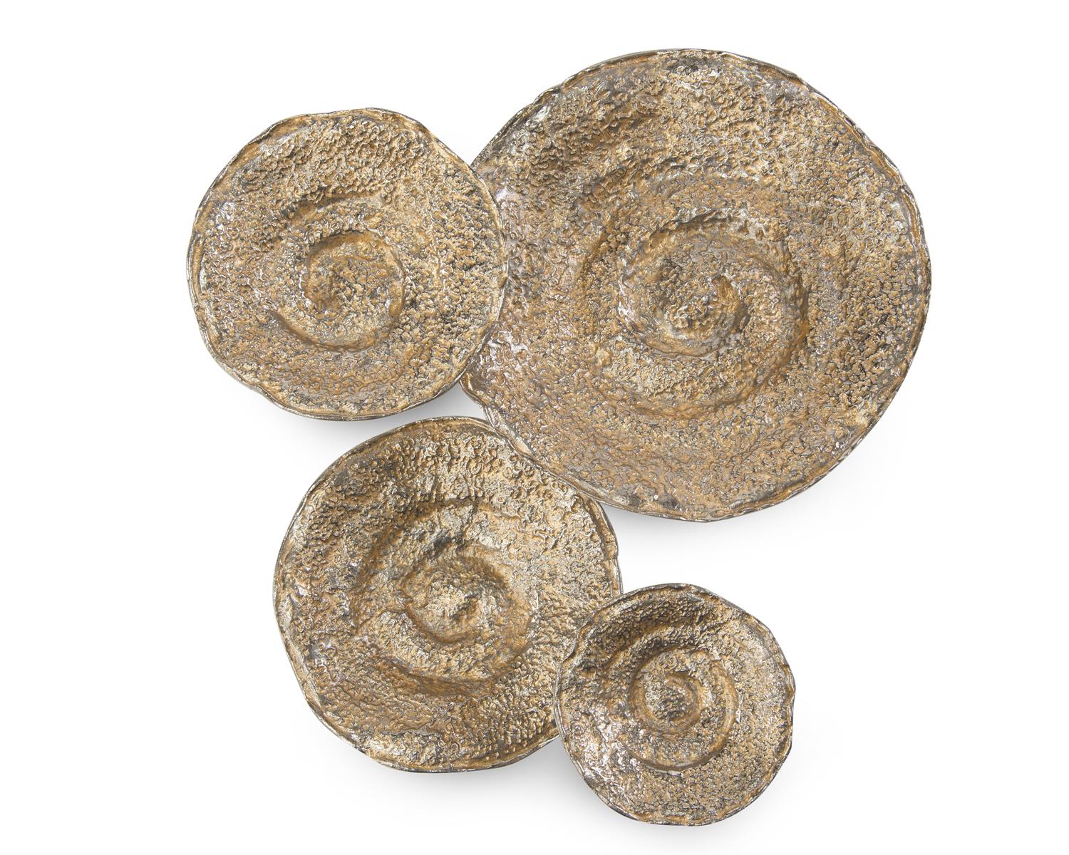 Gold and Nickel Escargot Wall Hangings, Set of Four