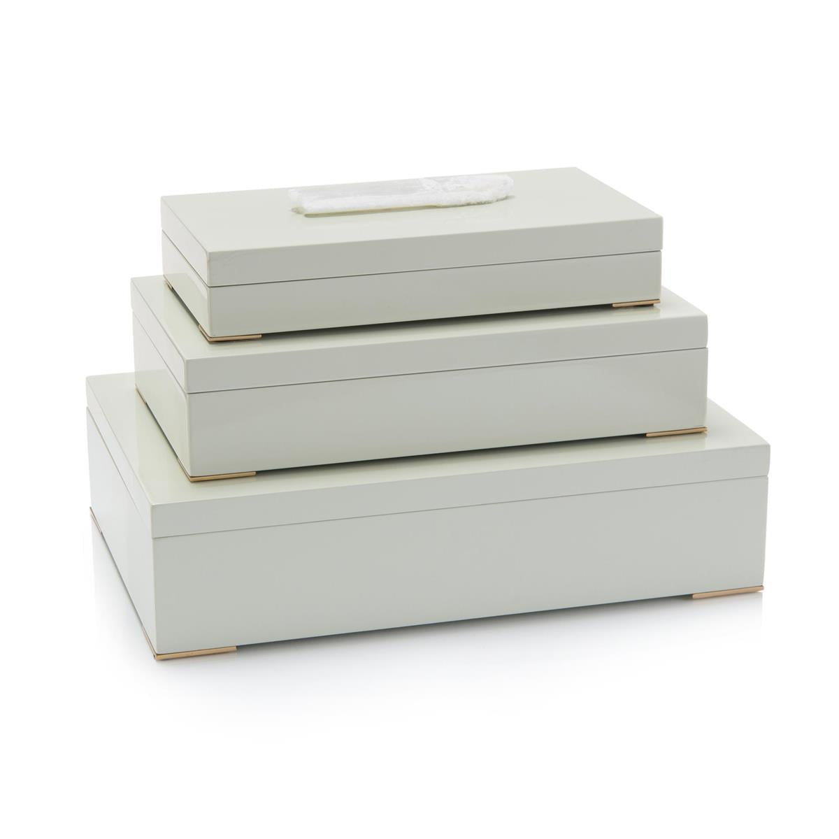 Set Of Three Boxes Topped In Selenite – Art by John Richard | Sutter & Vale